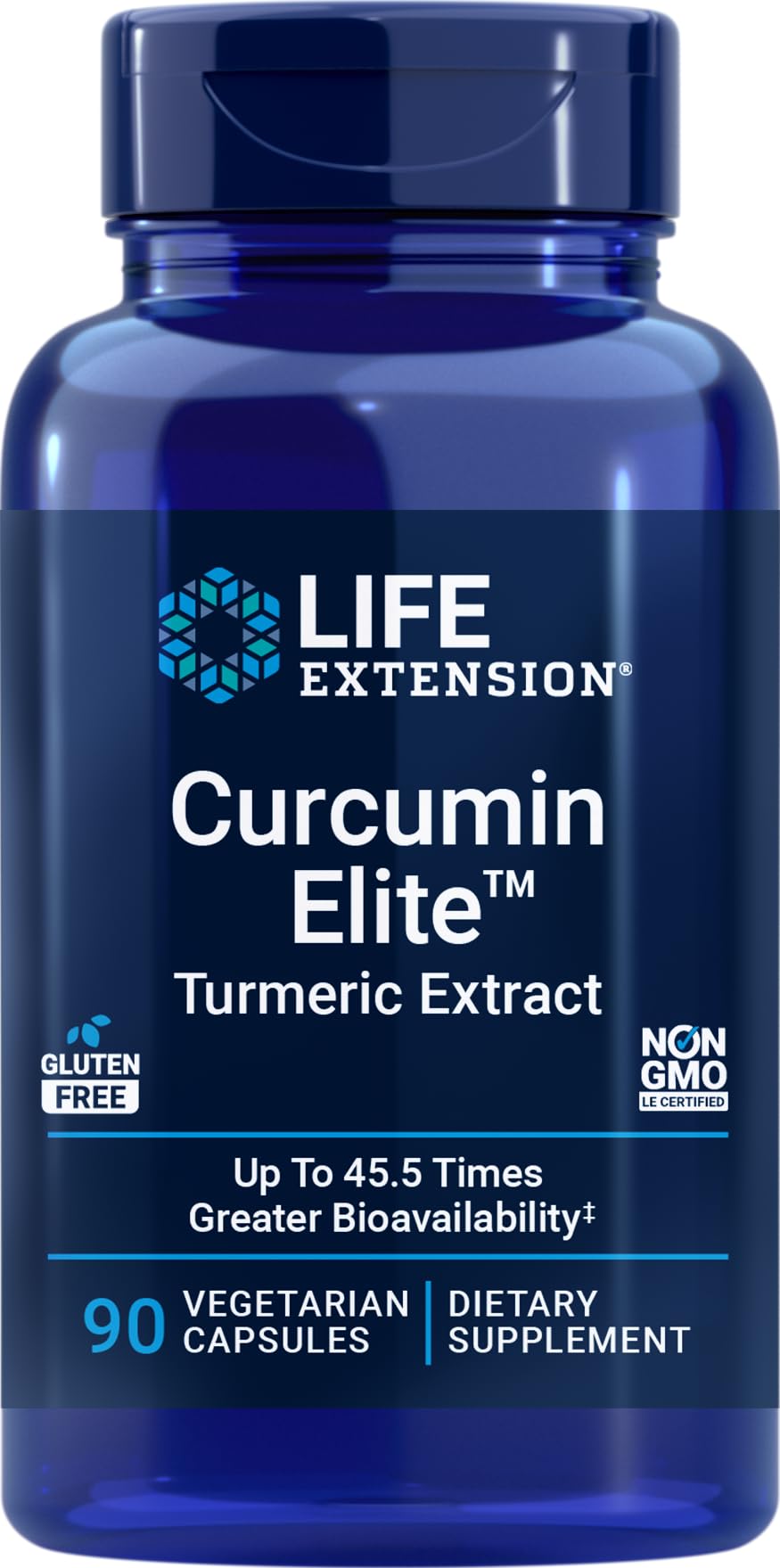 Life Extension Curcumin Elite 90 vegetarian capsules front view