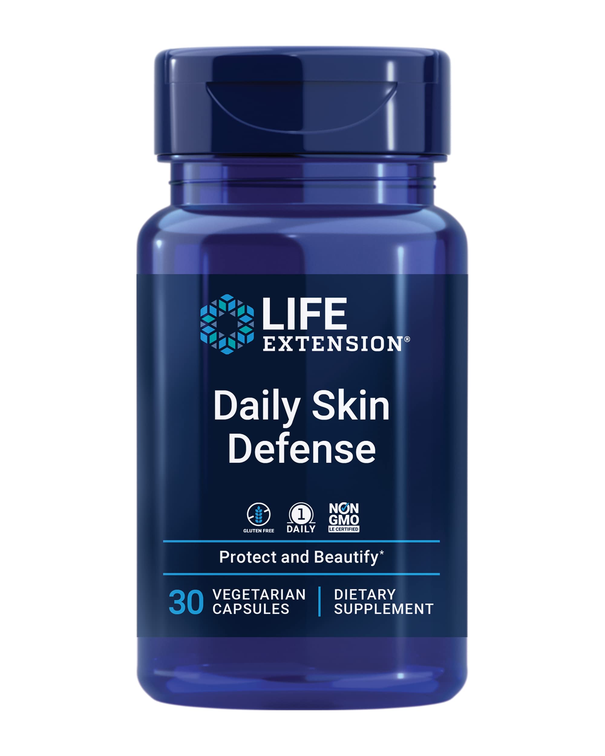 Life Extension Daily Skin Defense 30 vegetarian capsules front view