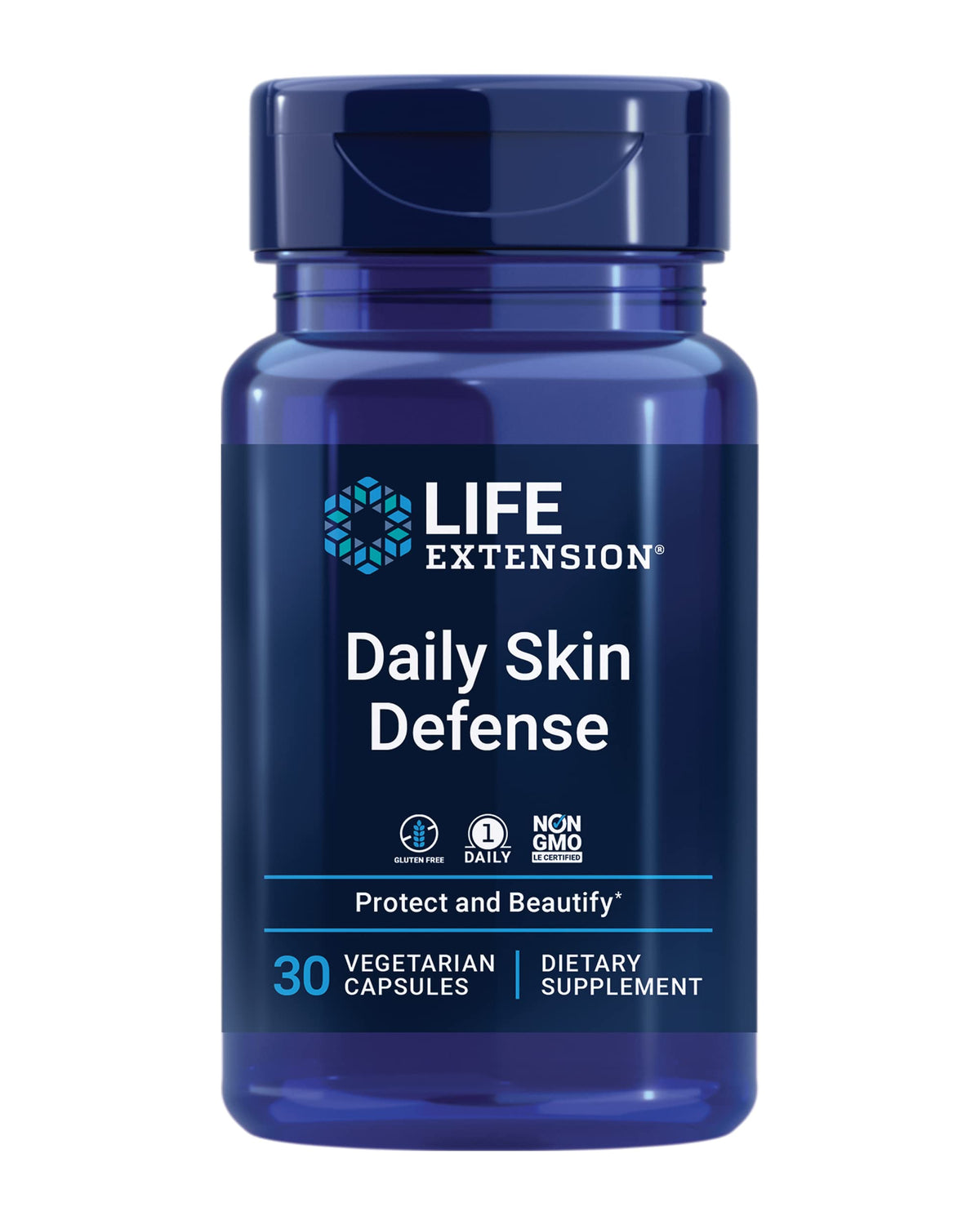 Life Extension Daily Skin Defense 30 vegetarian capsules front view