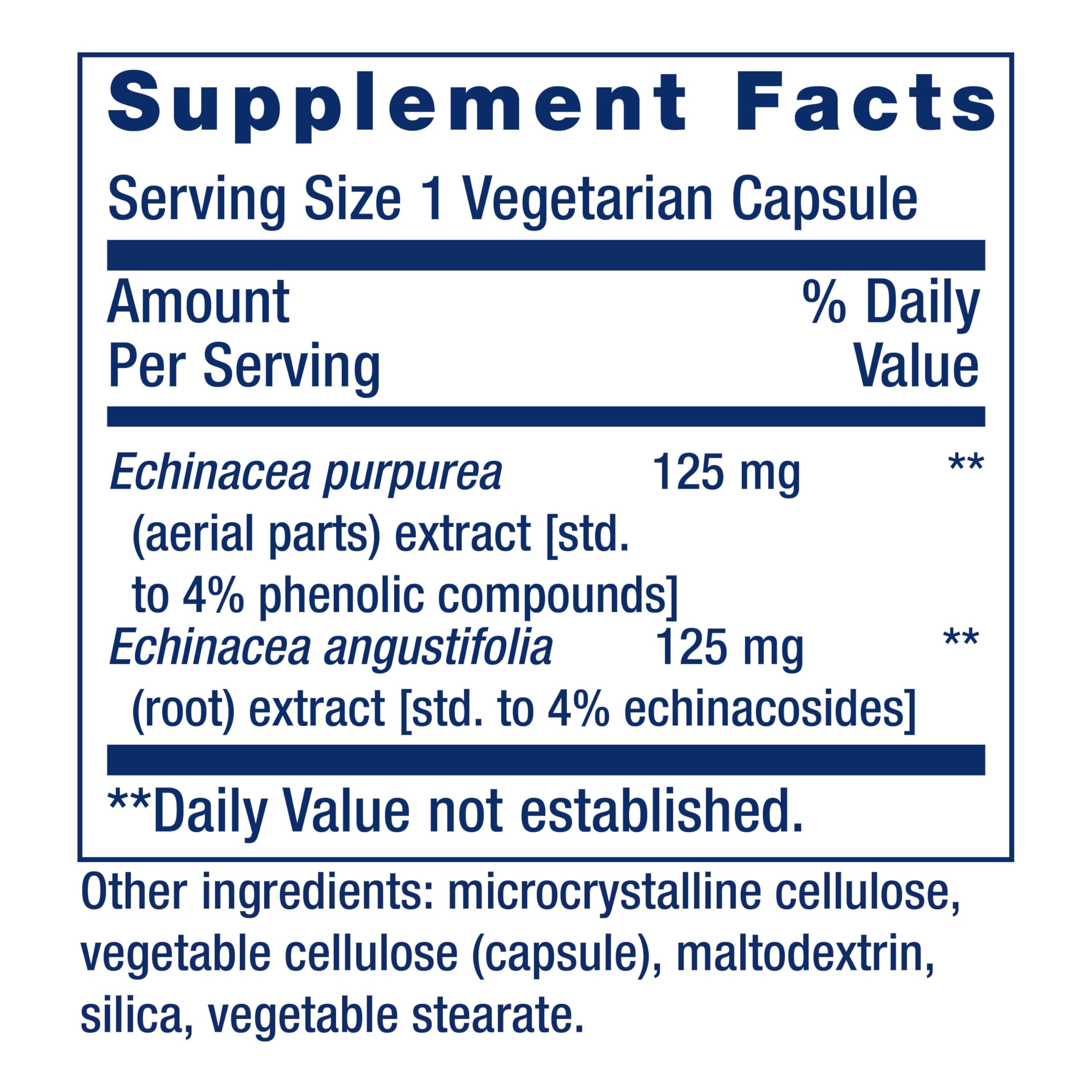 Life Extension Echinacea Supplement 250mg back view