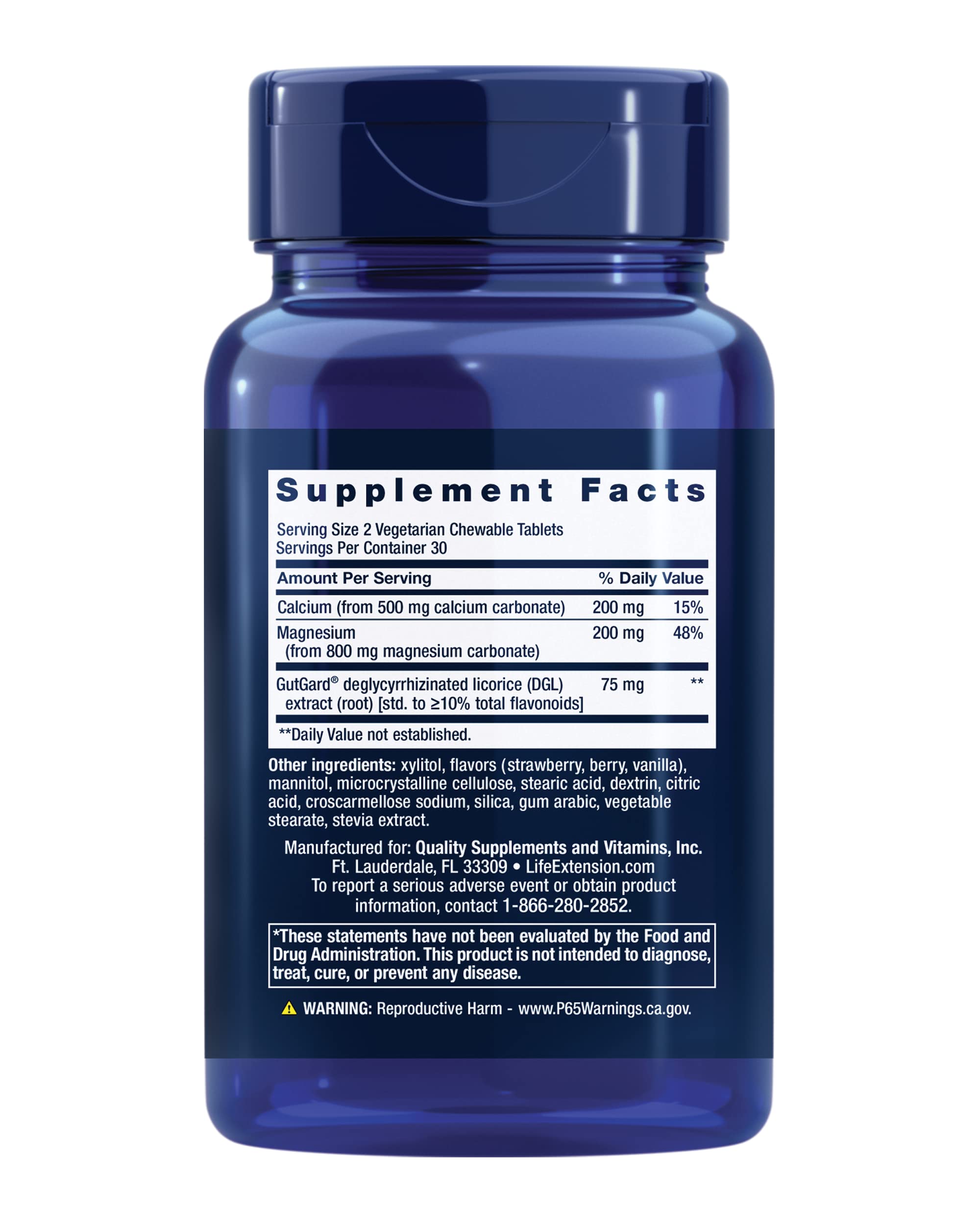 Life Extension EsophaCool supplement back view showing ingredients