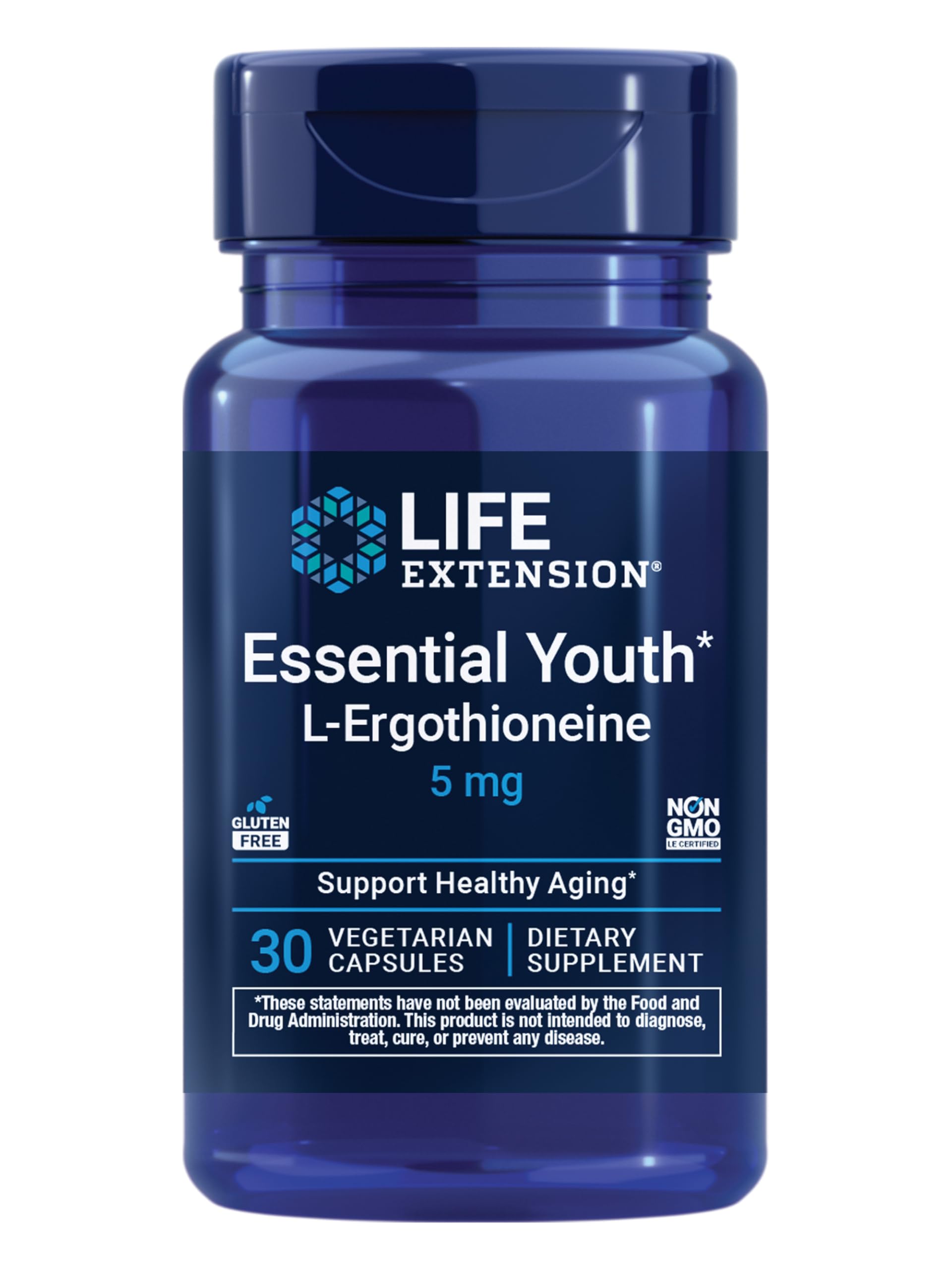 Life Extension Essential Youth L-Ergothioneine 5mg 30 capsules front view