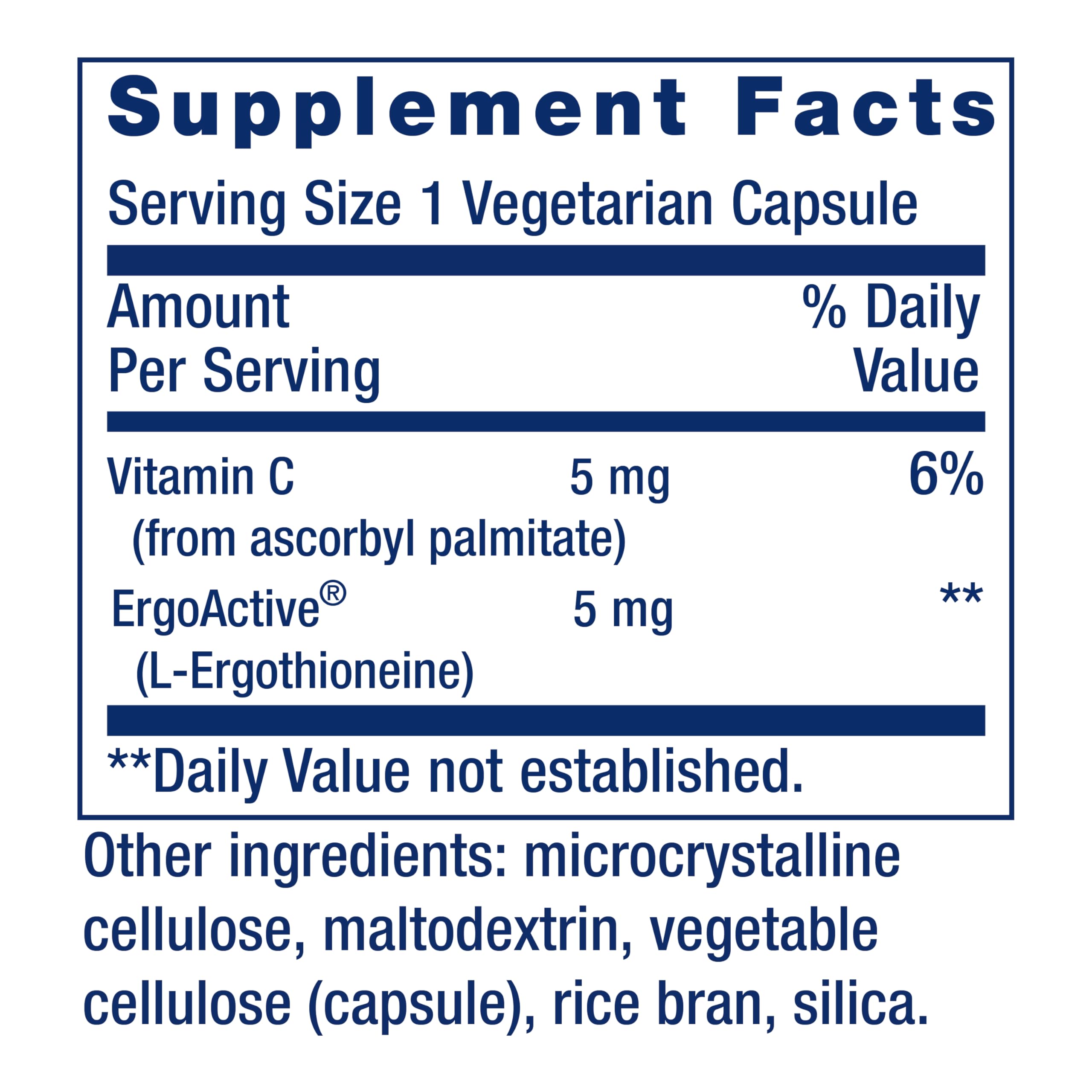 Life Extension Essential Youth L-Ergothioneine 5mg 30 capsules side view