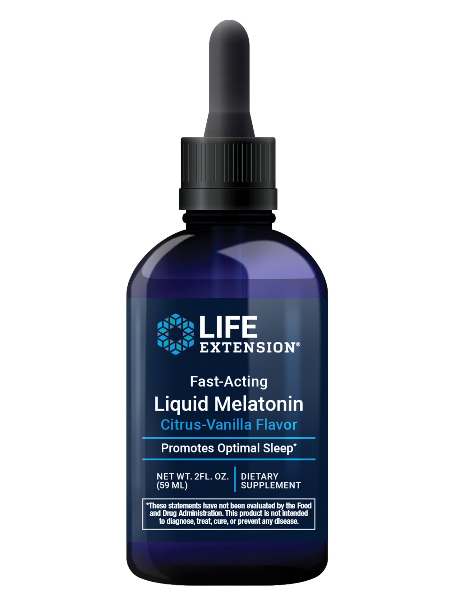 Life Extension Fast-Acting Liquid Melatonin 2 fl oz Citrus-Vanilla front view