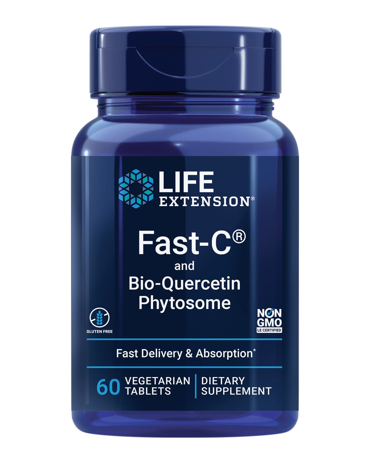 Life Extension Fast-C® Bio-Quercetin® 60 vegetarian tablets front view