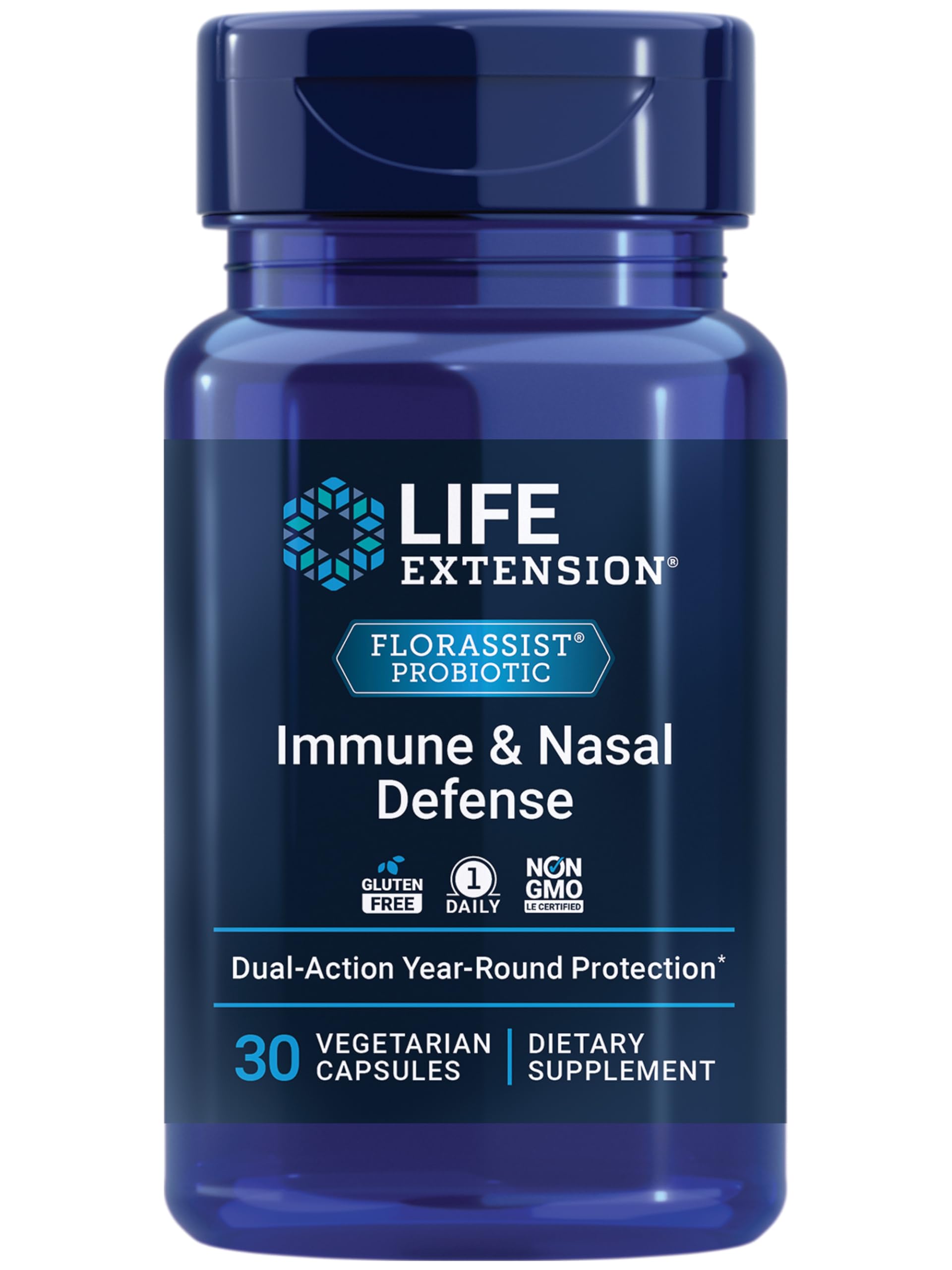 Life Extension FLORASSIST daily wellness & Nasal Defense 500mg capsules front view