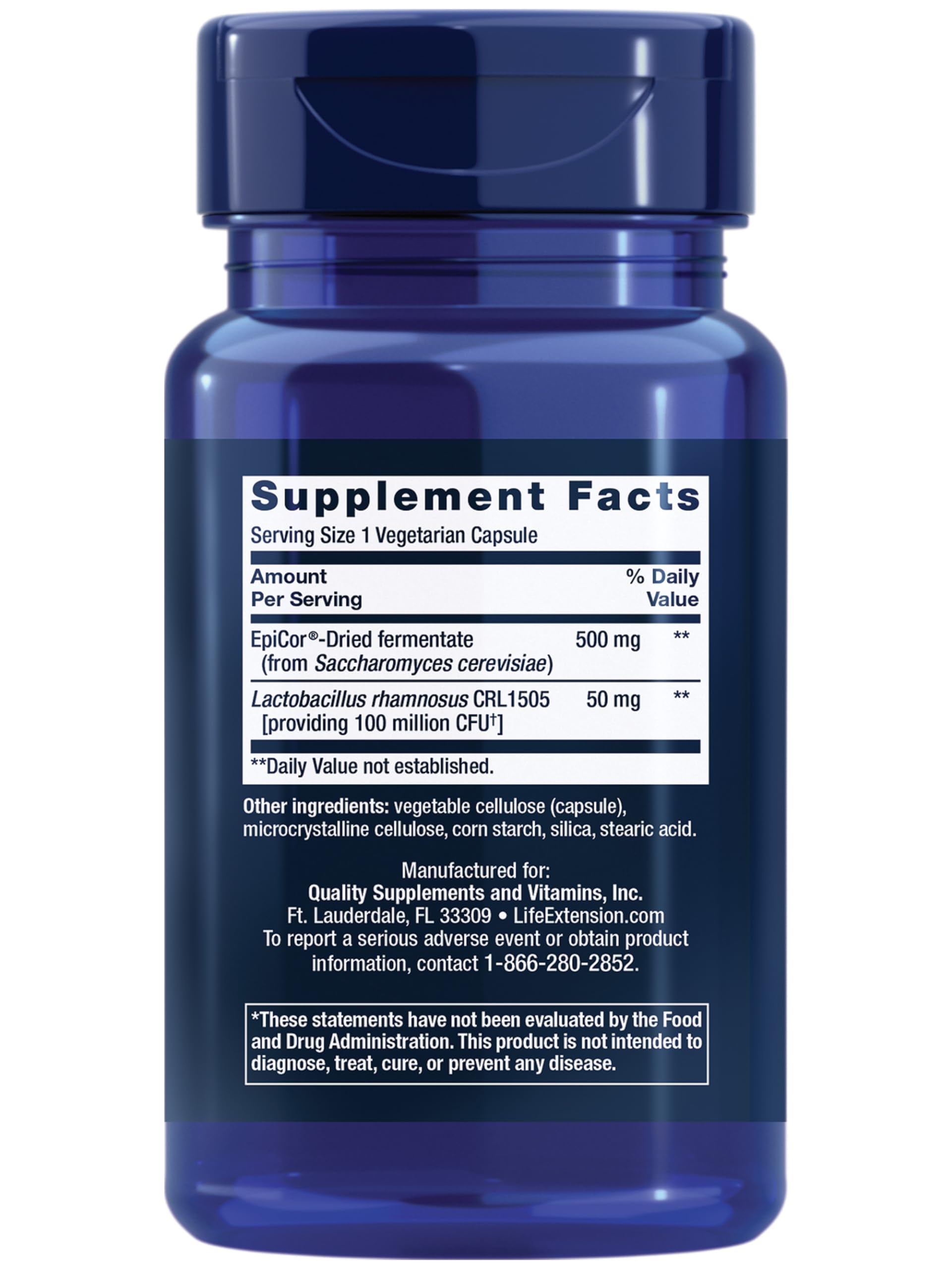 Life Extension FLORASSIST daily wellness & Nasal Defense 500mg capsules side view