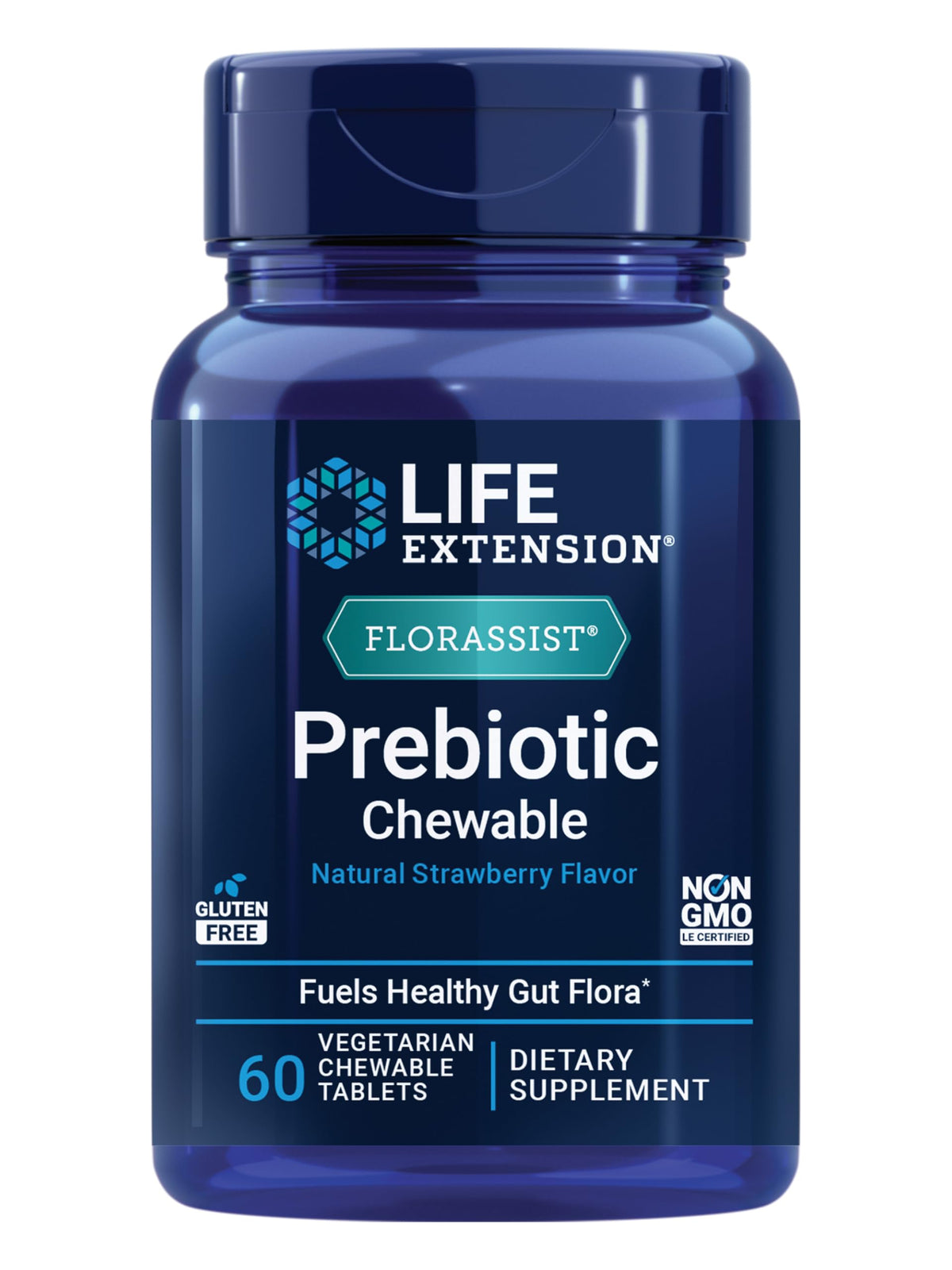 Life Extension FLORASSIST Prebiotic Chewable Strawberry tablet front view