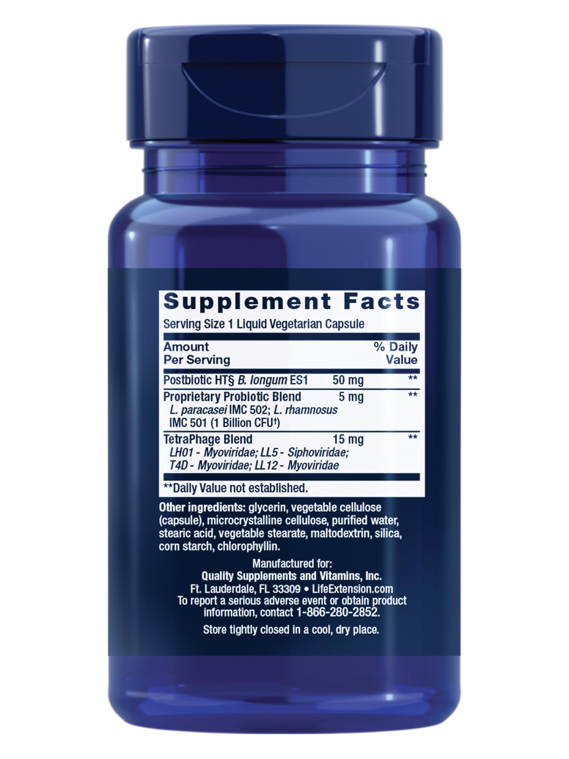 Life Extension FLORASSIST Probiotic GI 30 Capsules back view