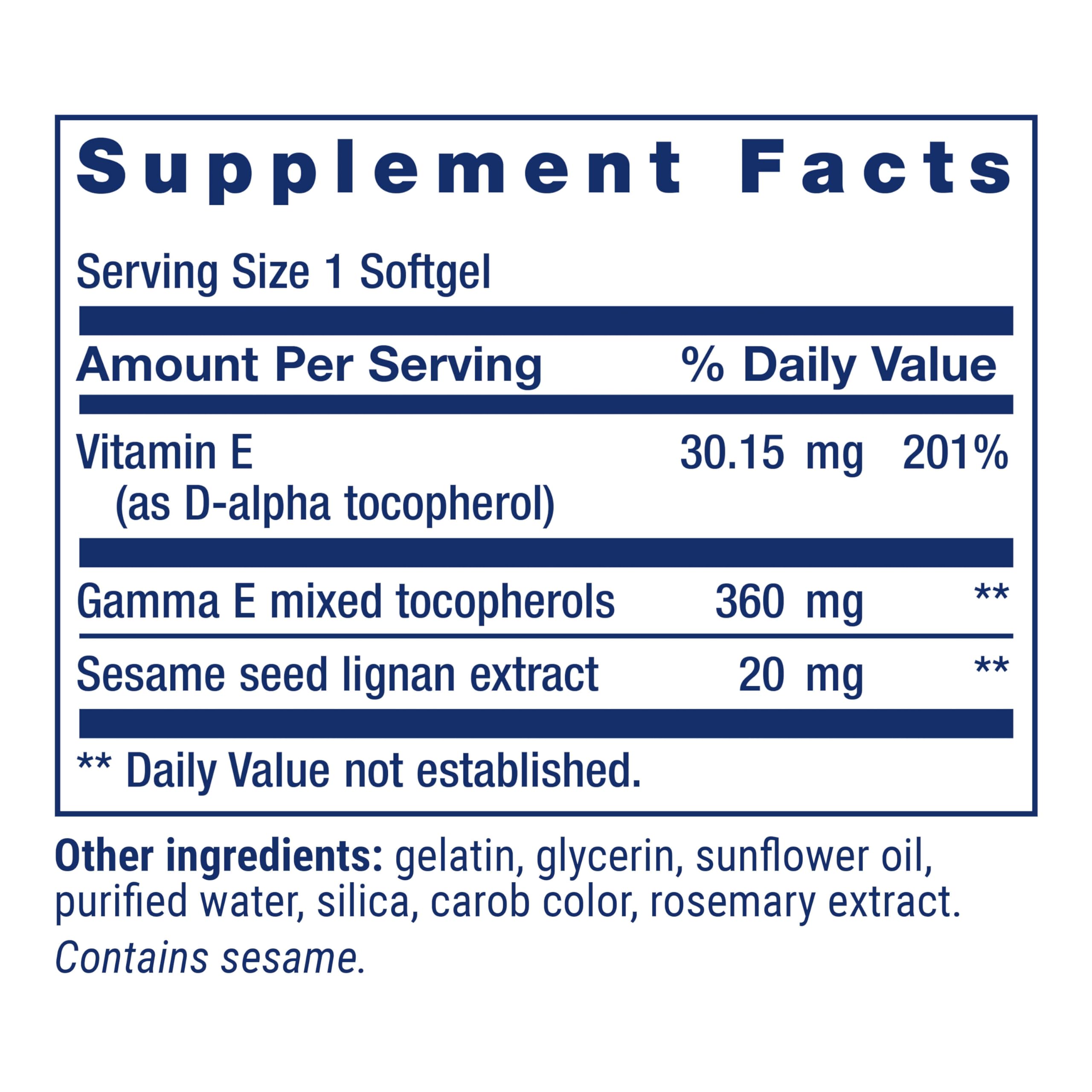 Life Extension Gamma E Mixed Tocopherols Vitamin E softgels side view