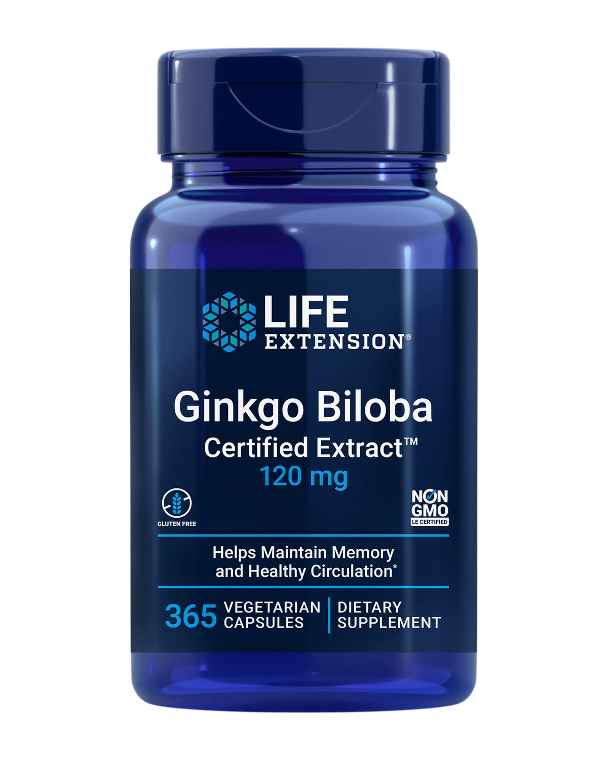 Life Extension Ginkgo Biloba Extract 120mg capsules front view