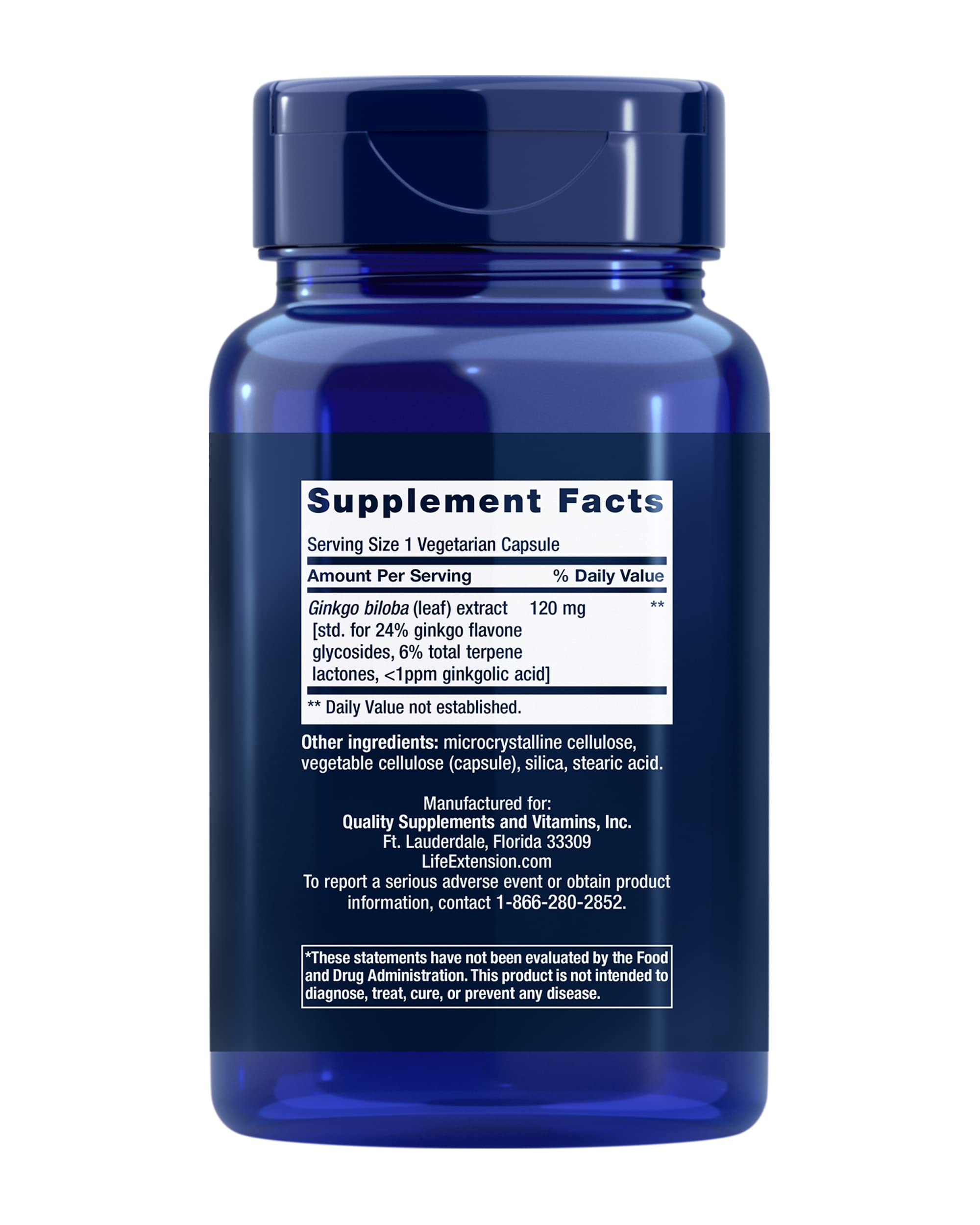 Life Extension Ginkgo Biloba Extract 120mg capsules side view