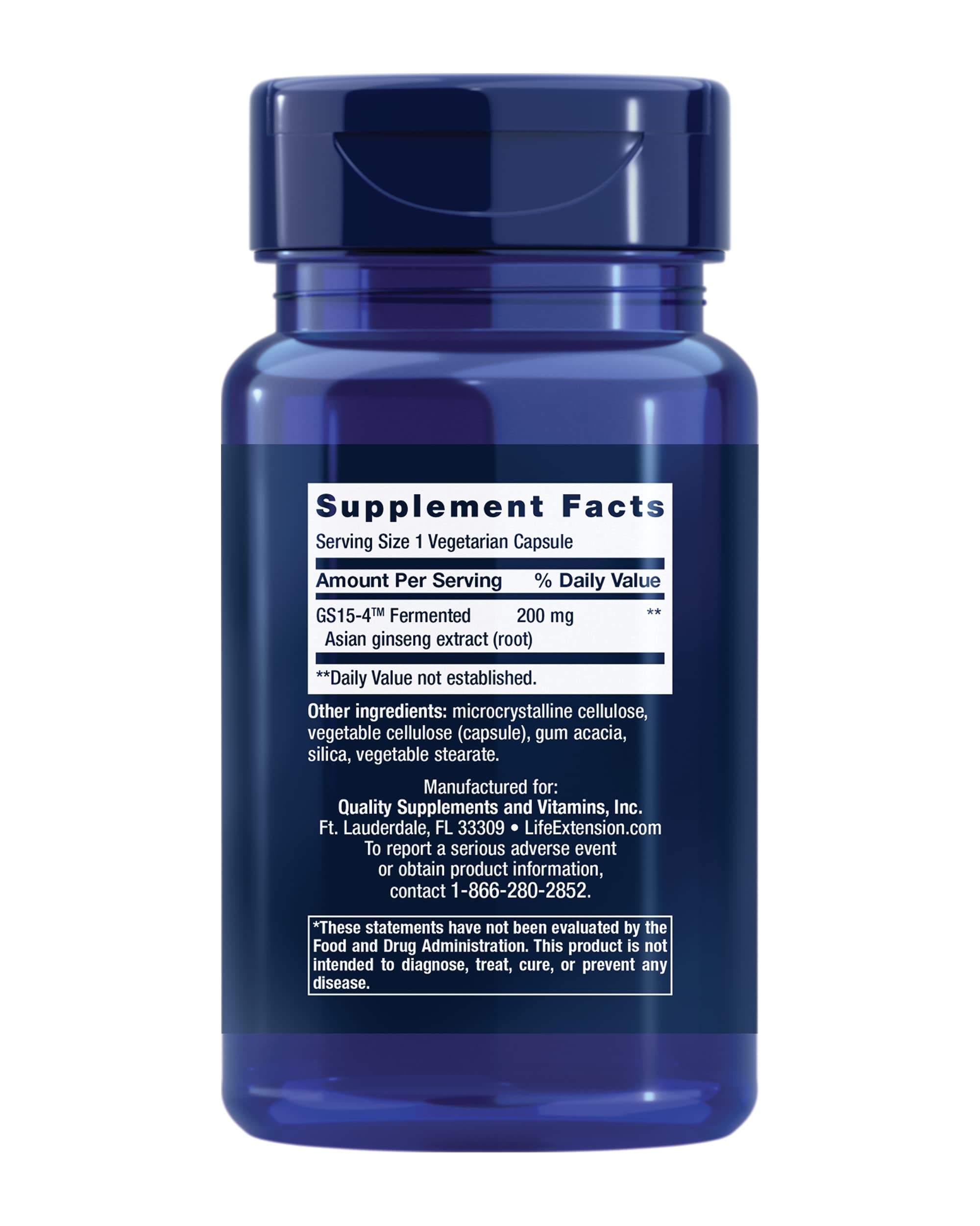 Life Extension Ginseng Energy support 200mg capsules in a bottle