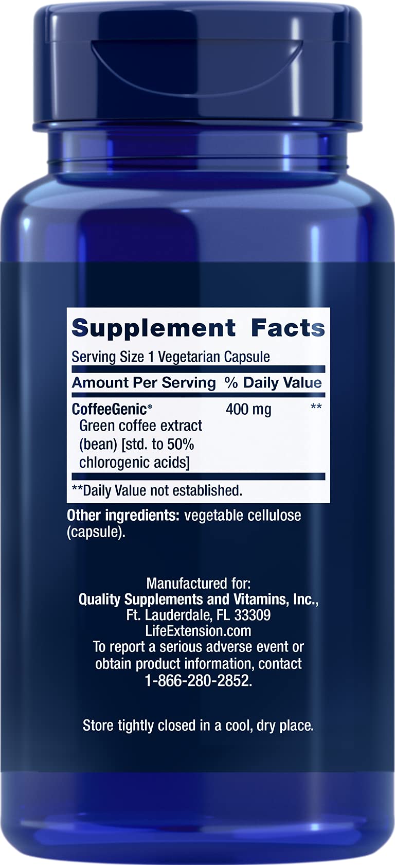 Life Extension Green Coffee Bean Extract 400mg side view