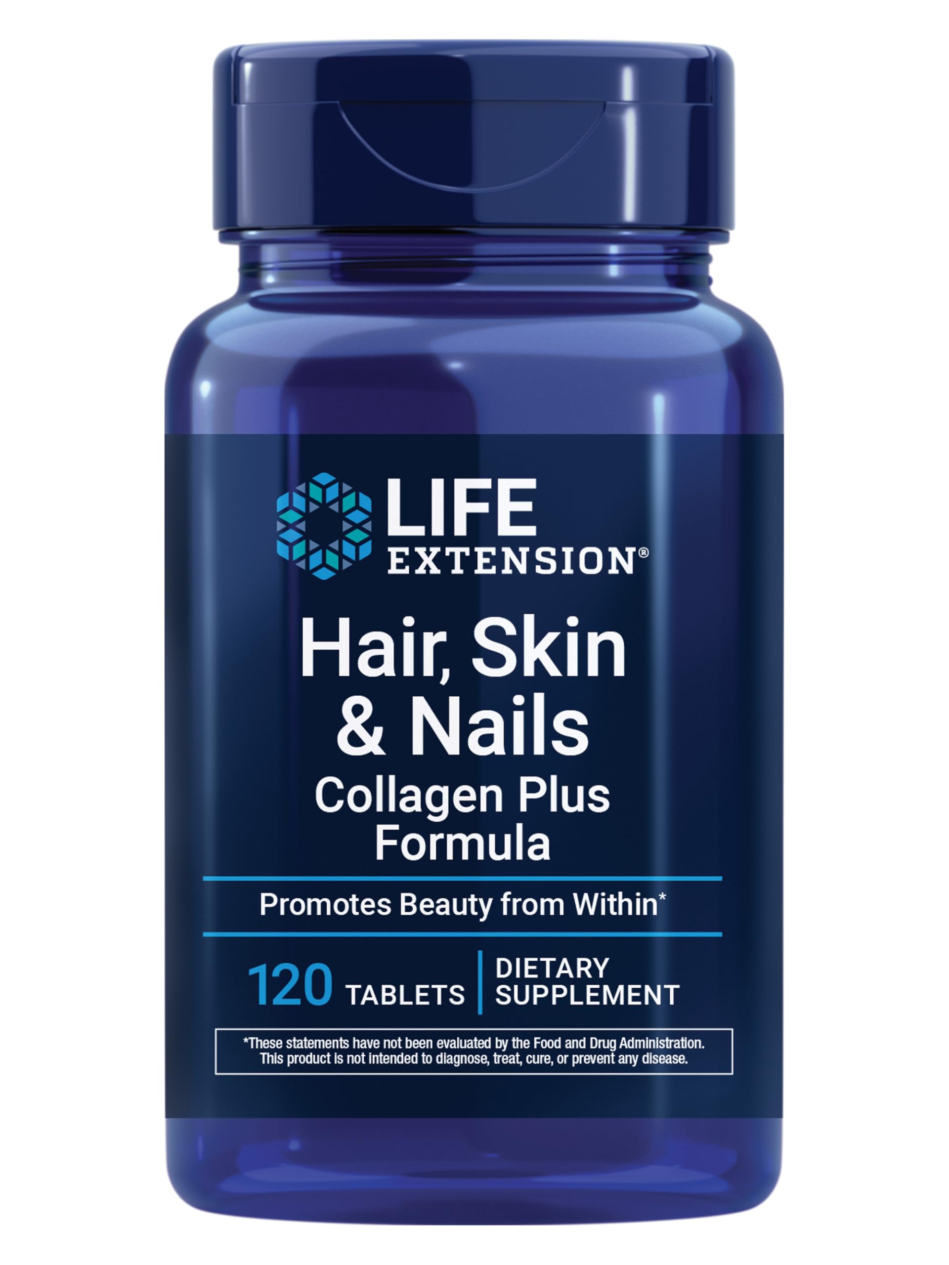 Life Extension Hair, Skin & Nails Collagen Plus Formula 120 tablets front view