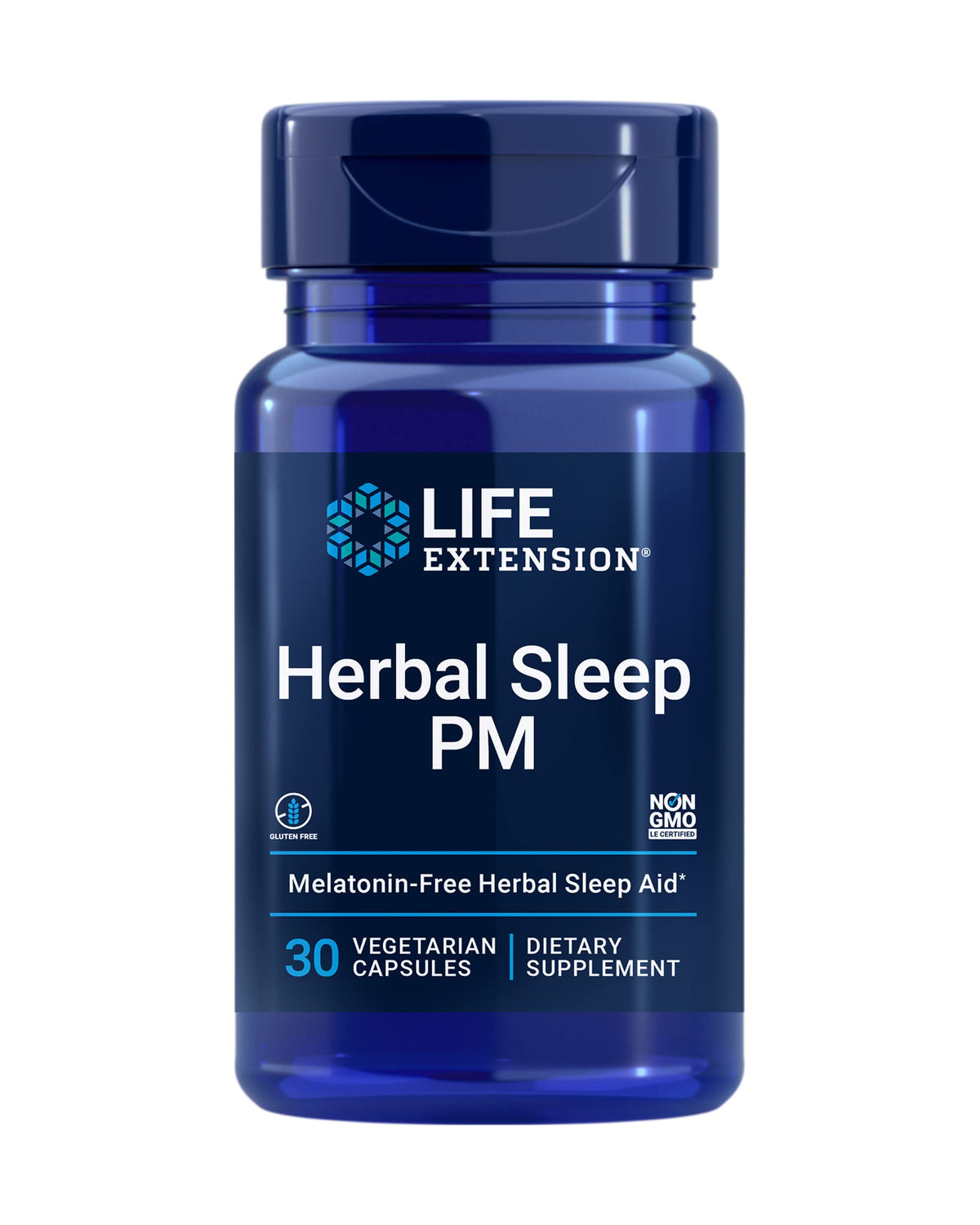 Life Extension Herbal Sleep PM melatonin-free supplement front view