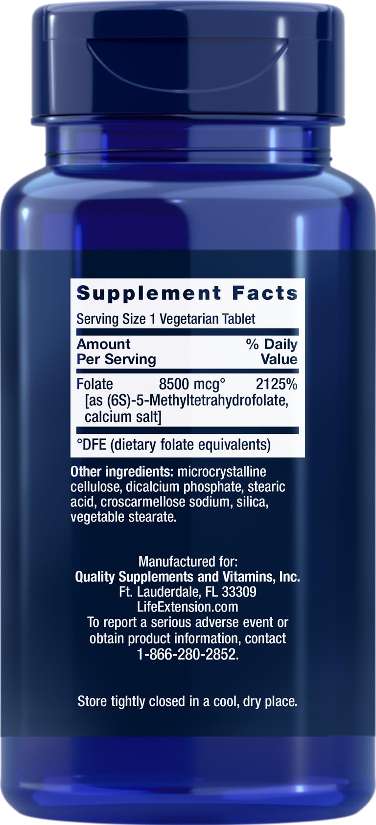 Life Extension High Potency Optimized Folate 8500 mcg DFE packaging details