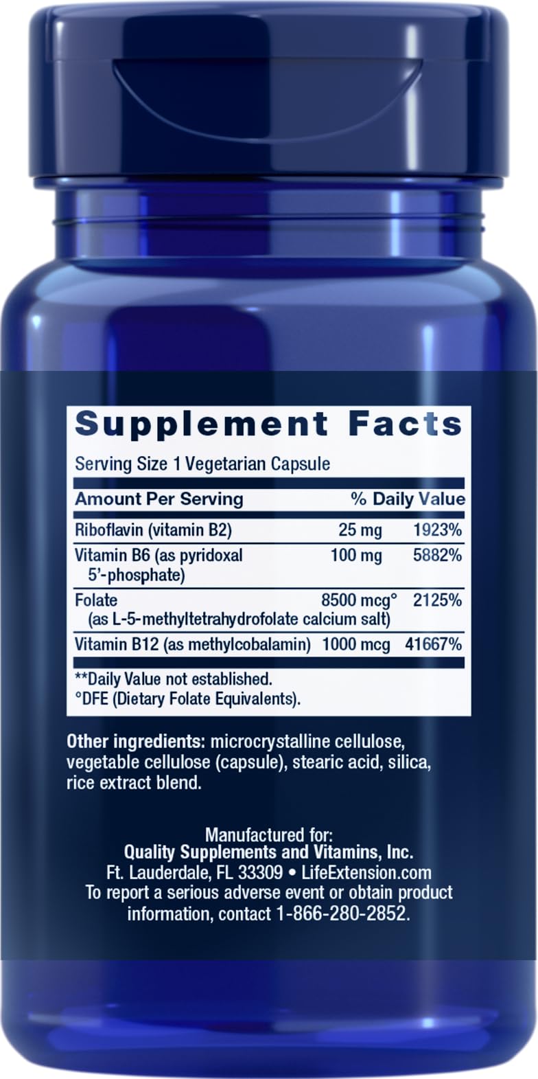 Life Extension Homocysteine Resist 60 Vegetarian Capsules side view