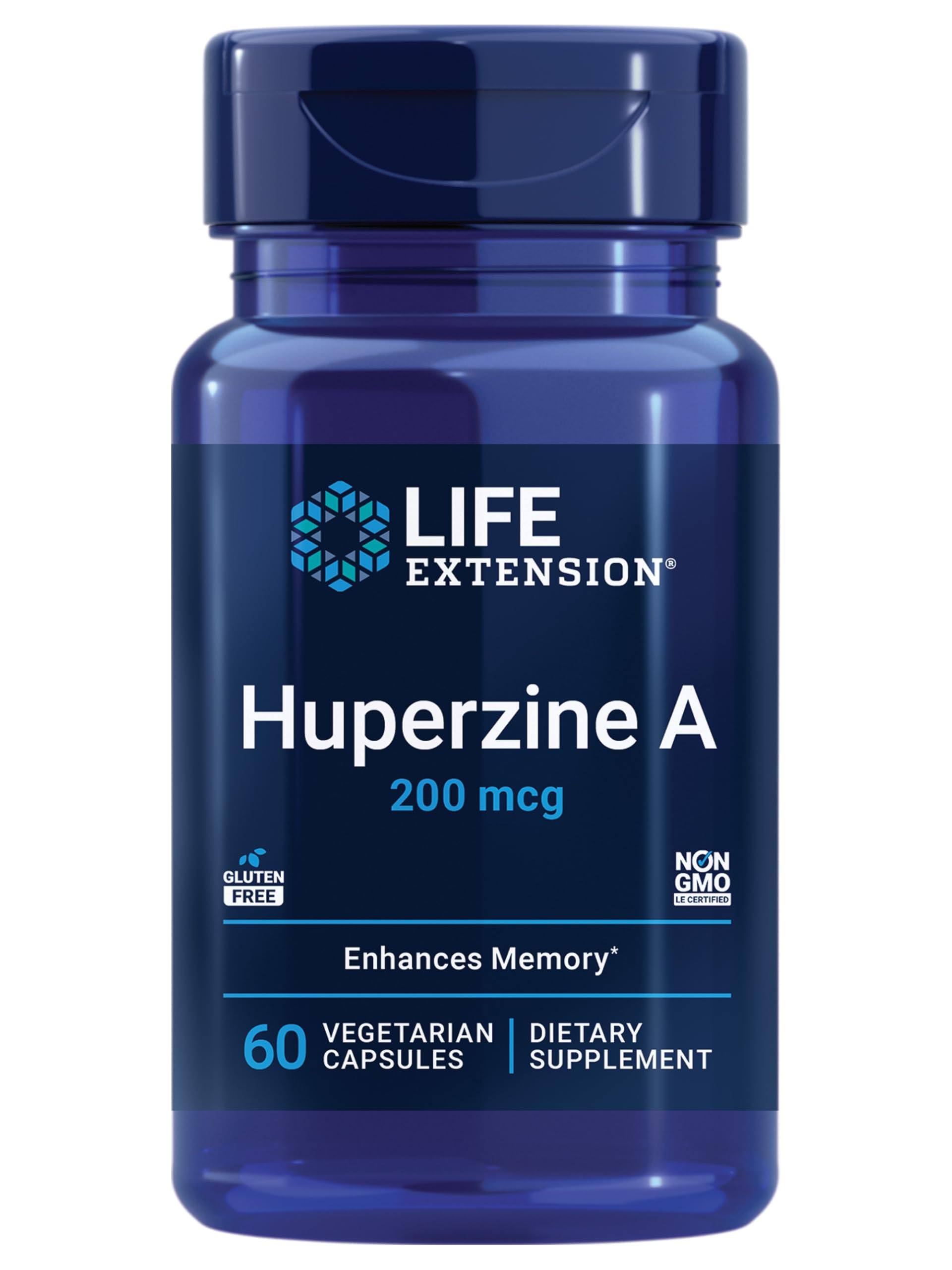 Life Extension Huperzine A 200 mcg 60 vegetarian capsules front view