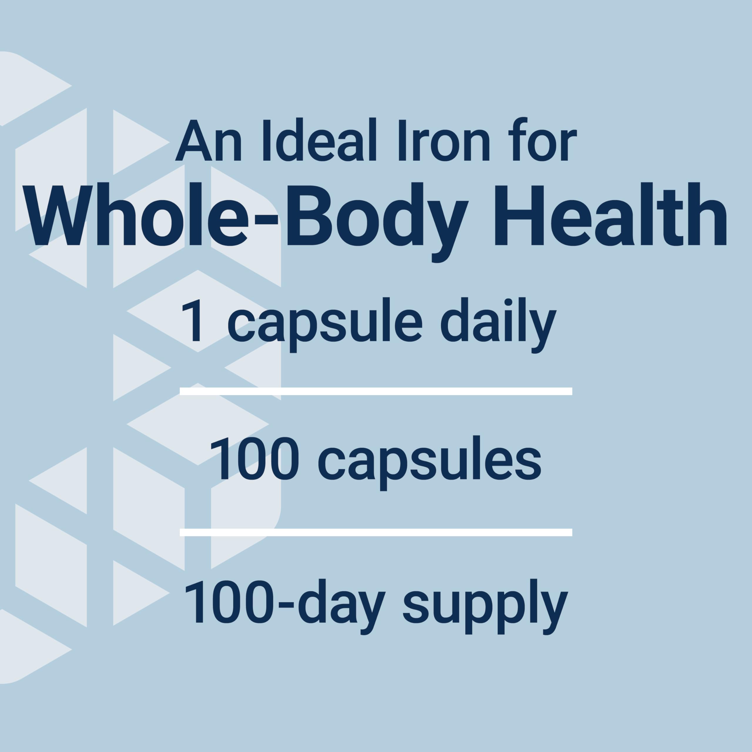 Life Extension Iron Protein Succinylate 15mg capsules on a wooden table