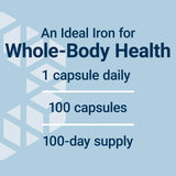 Life Extension Iron Protein Succinylate 15mg capsules on a wooden table