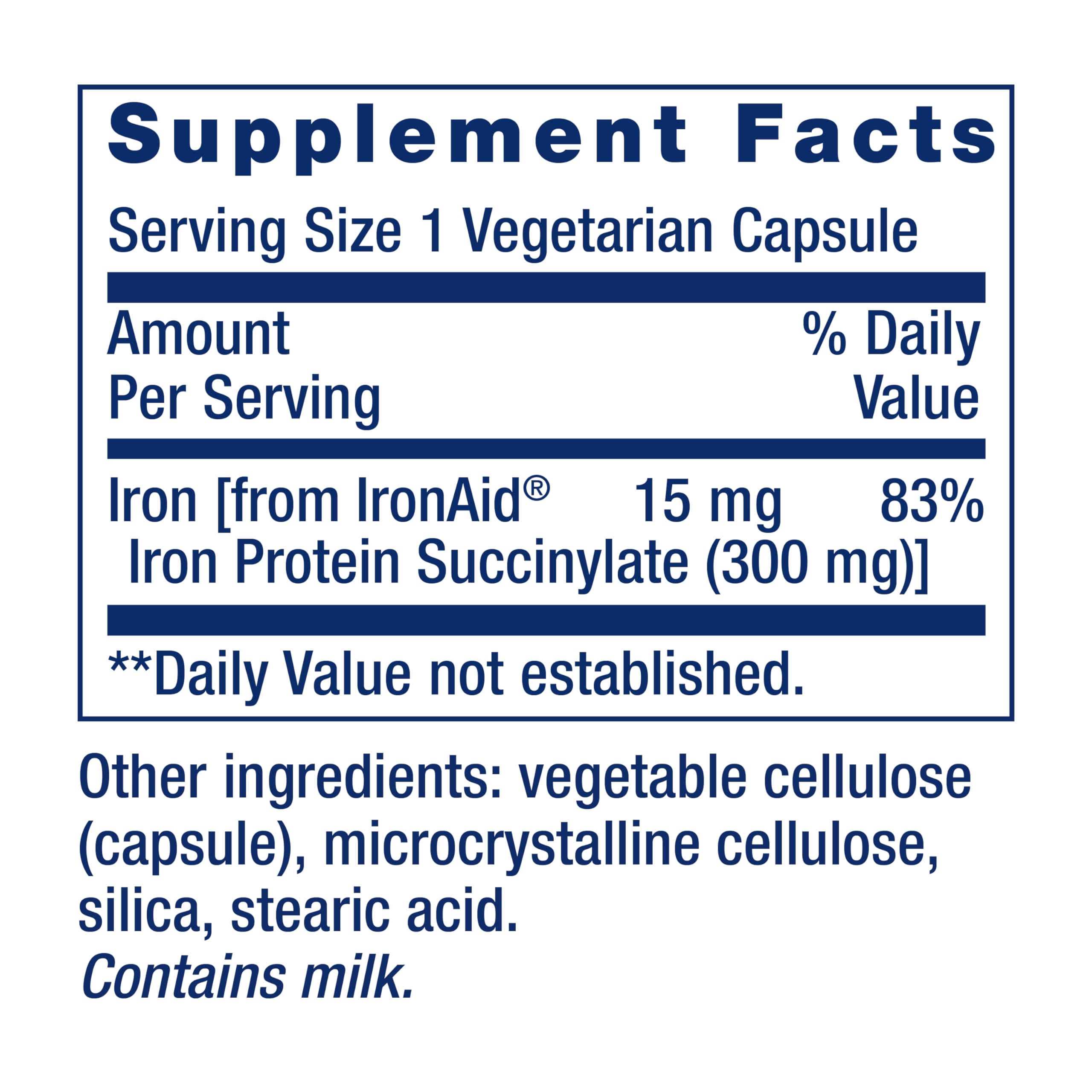 Life Extension Iron Protein Succinylate 15mg capsules side view