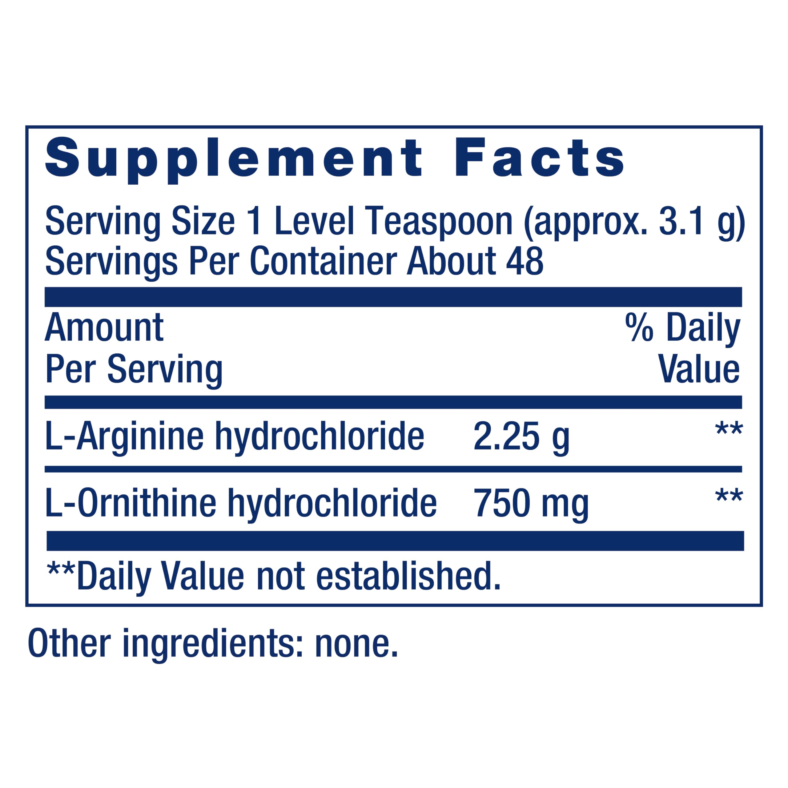 Life Extension L-Arginine Ornithine Powder 150g nutritional information