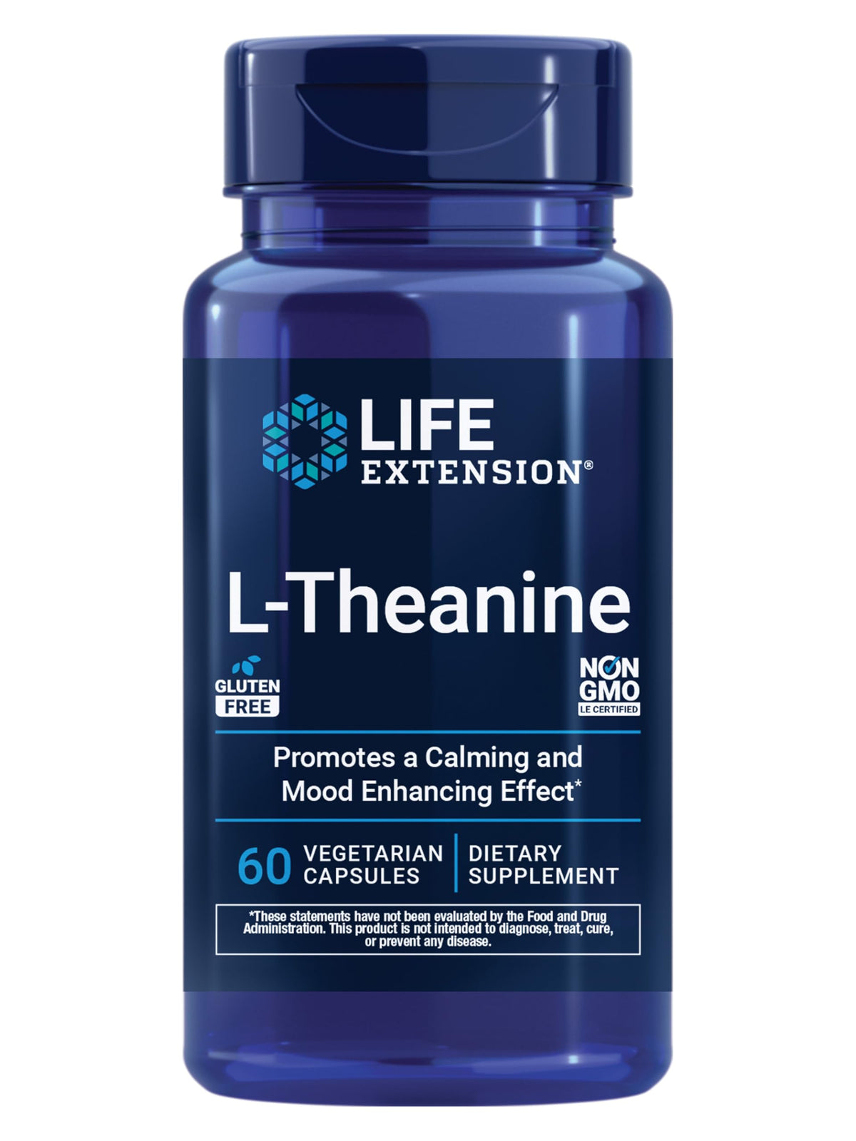 Life Extension L-Theanine 200 mg supplement front view