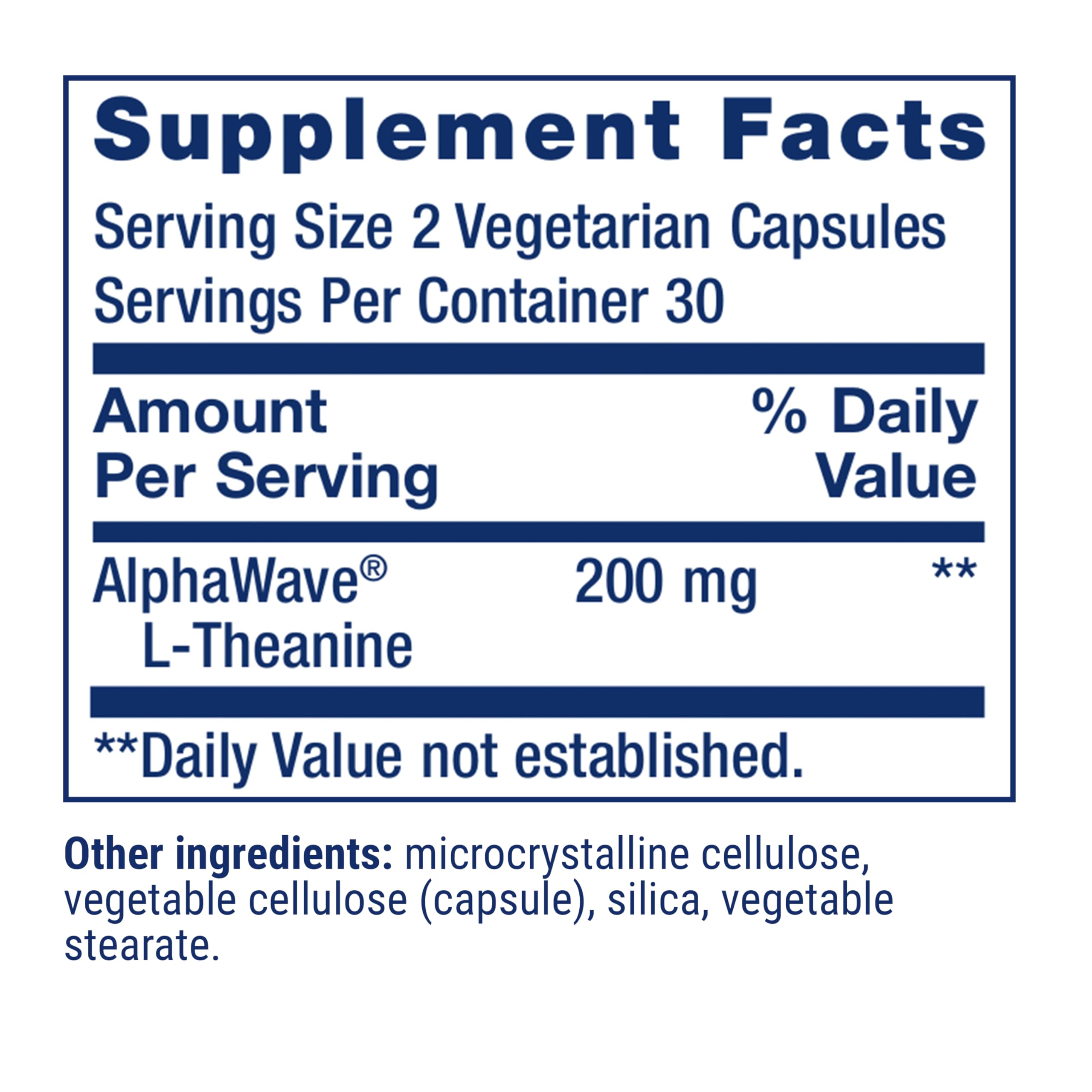 Life Extension L-Theanine 200 mg supplement side view
