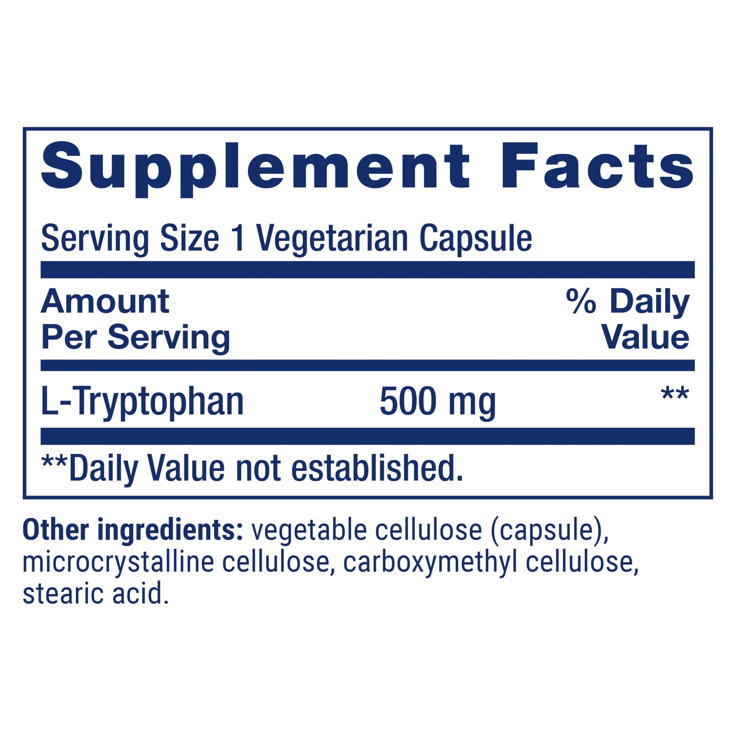 Life Extension L-Tryptophan 500mg capsules on a wooden table