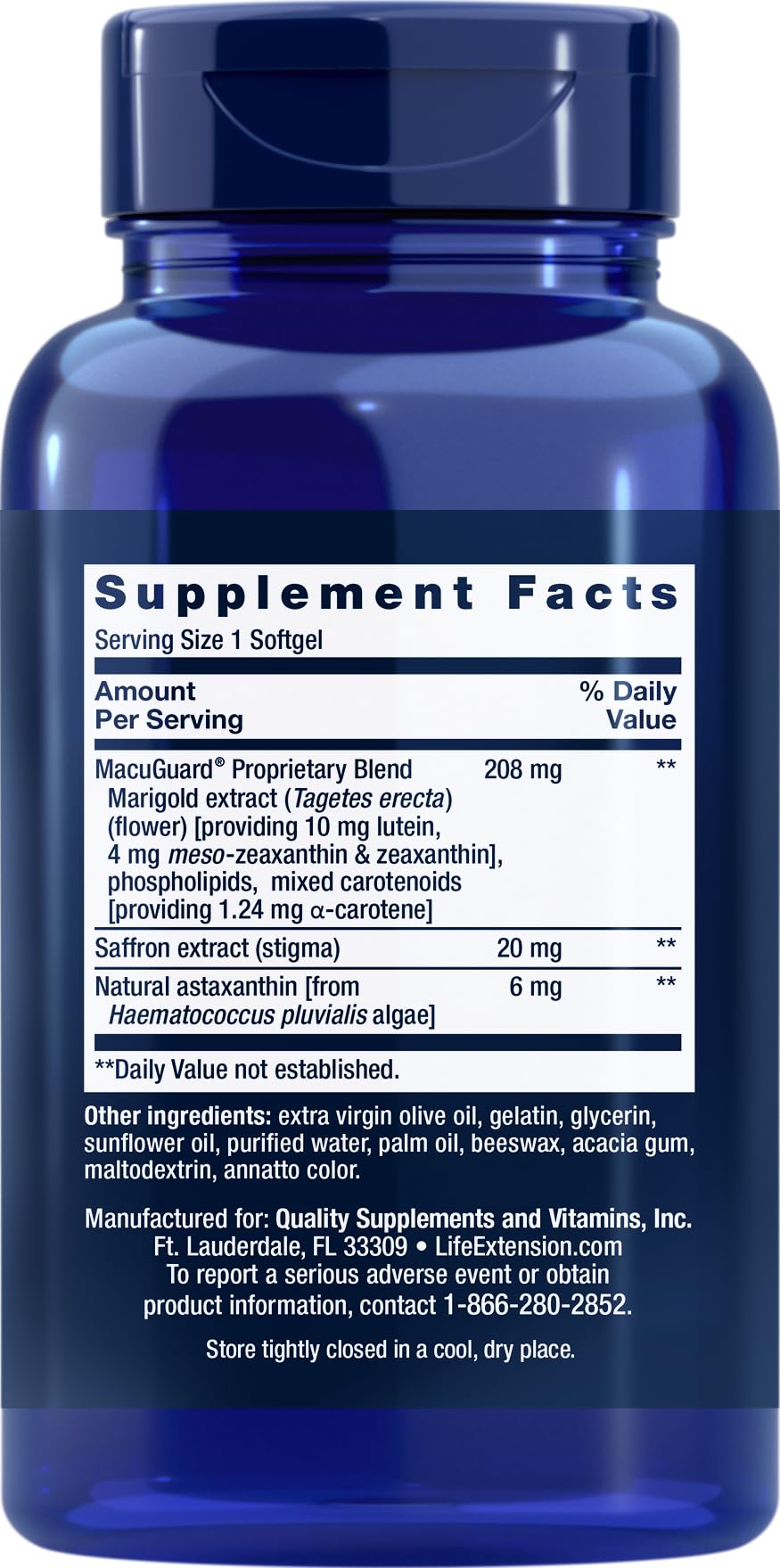 Life Extension MacuGuard 90 softgels bottle side view