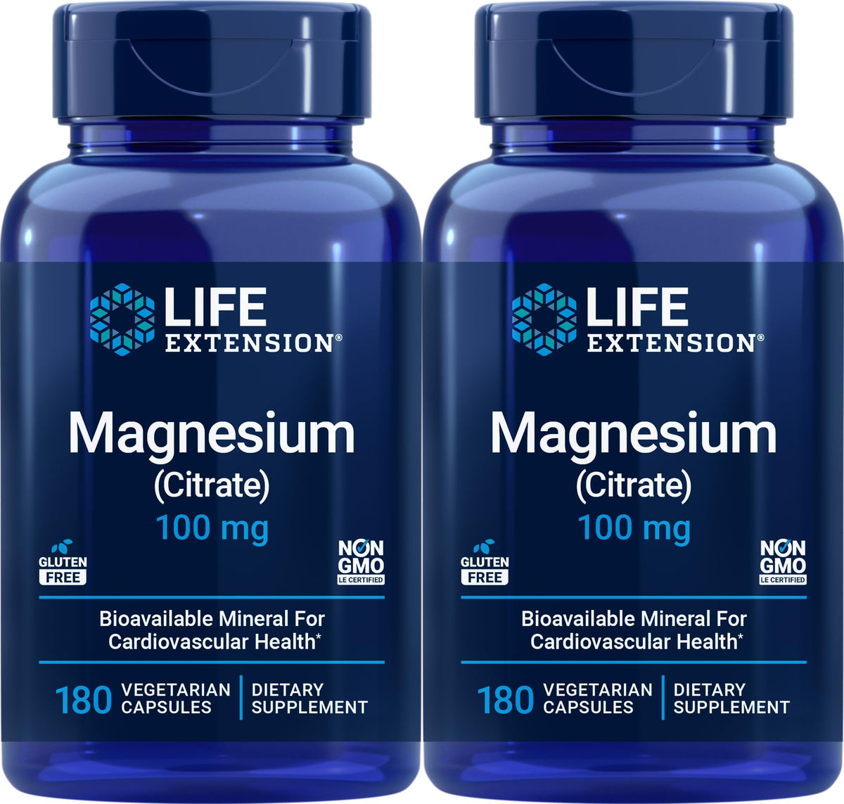 Life Extension Magnesium Citrate 100 mg, 180 capsules front view