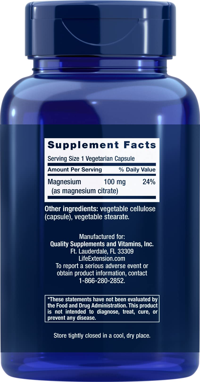 Life Extension Magnesium Citrate 100 mg, side view of packaging
