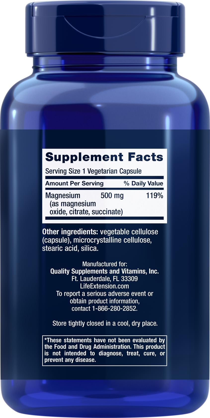 Life Extension Magnesium Complex 500mg 270 capsules back view