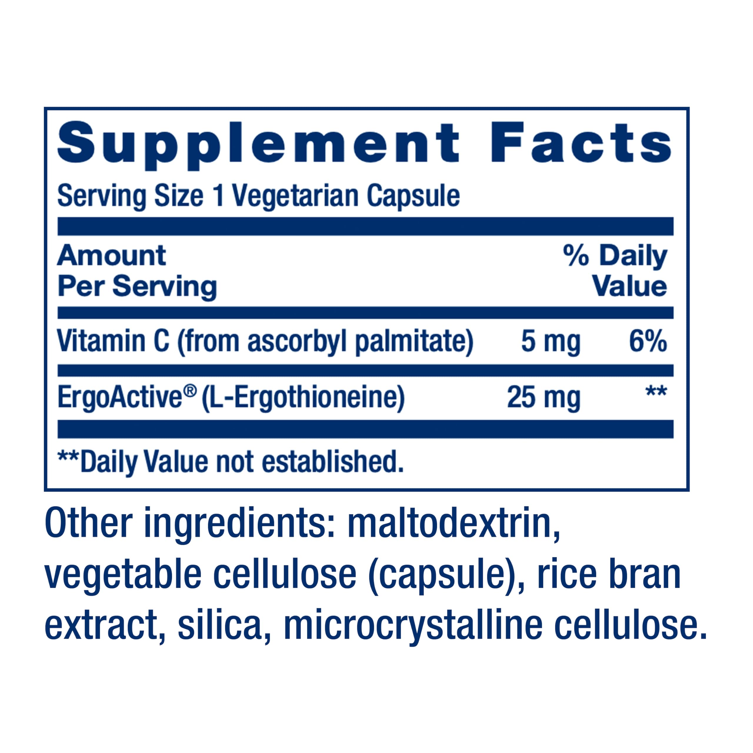 Life Extension Mega L-Ergothioneine 25mg capsule bottle side view