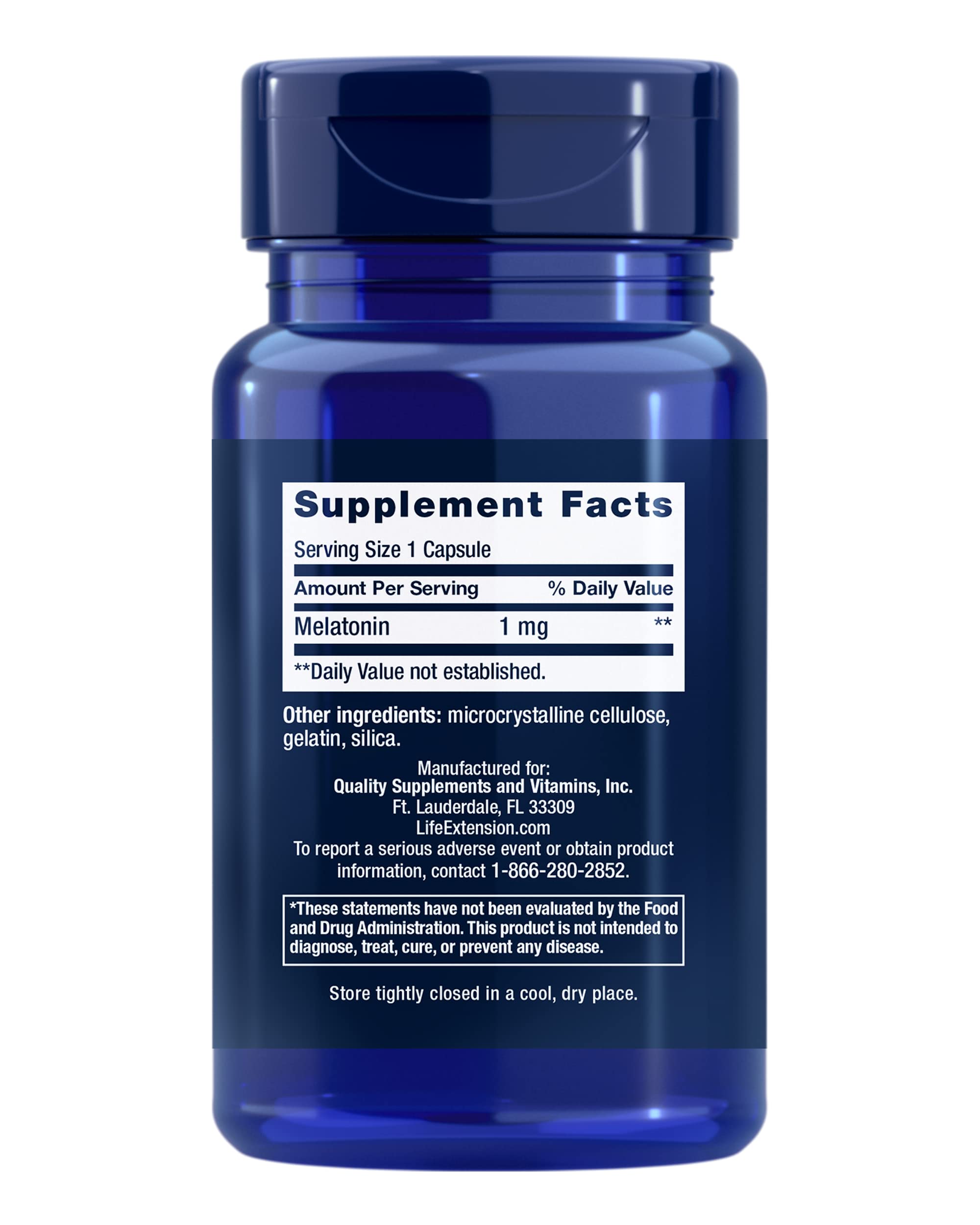 Life Extension Melatonin 1 mg capsule side view