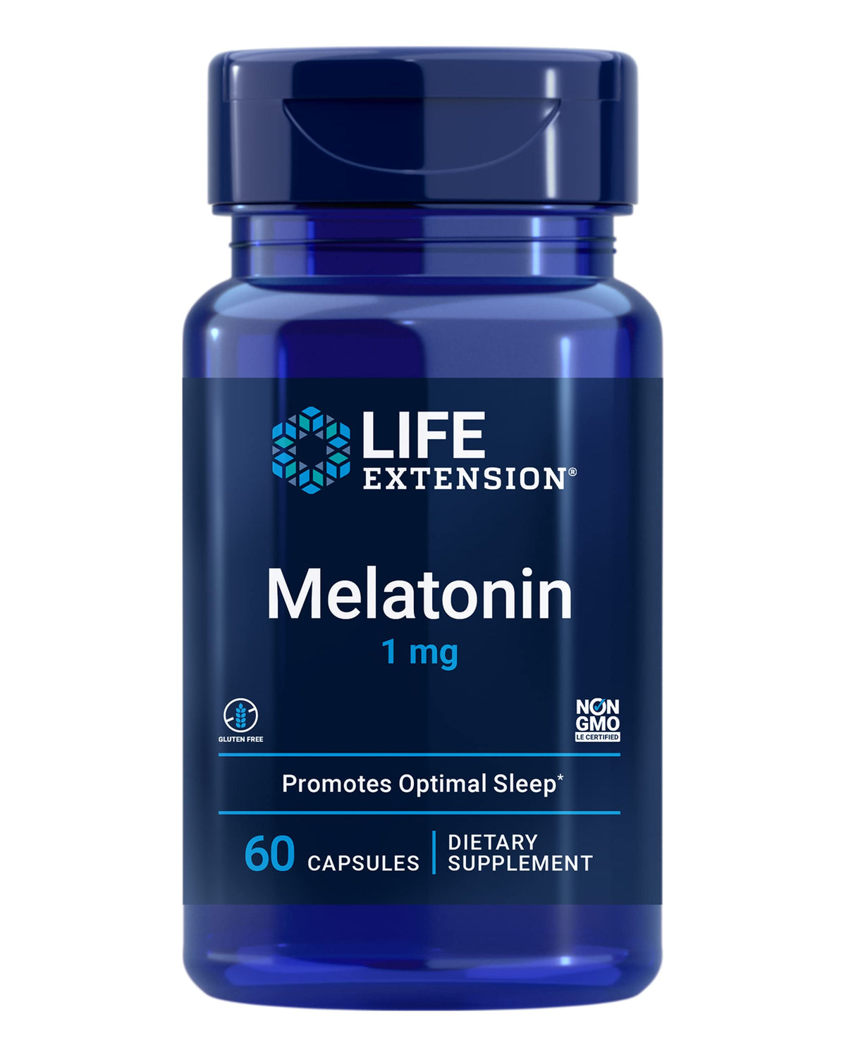 Life Extension Melatonin 1 mg capsules front view