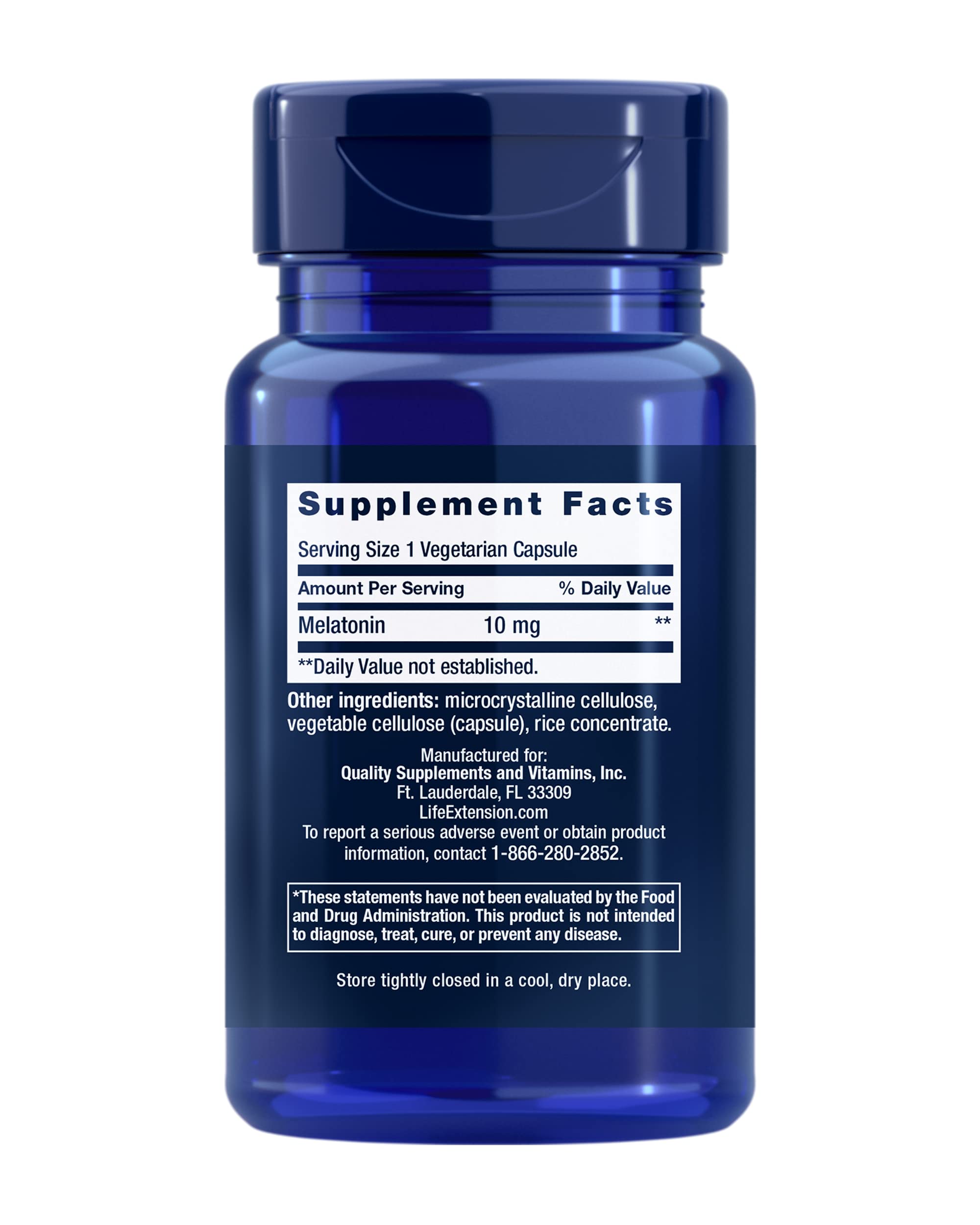 Life Extension Melatonin 10 mg vegetarian capsules side view