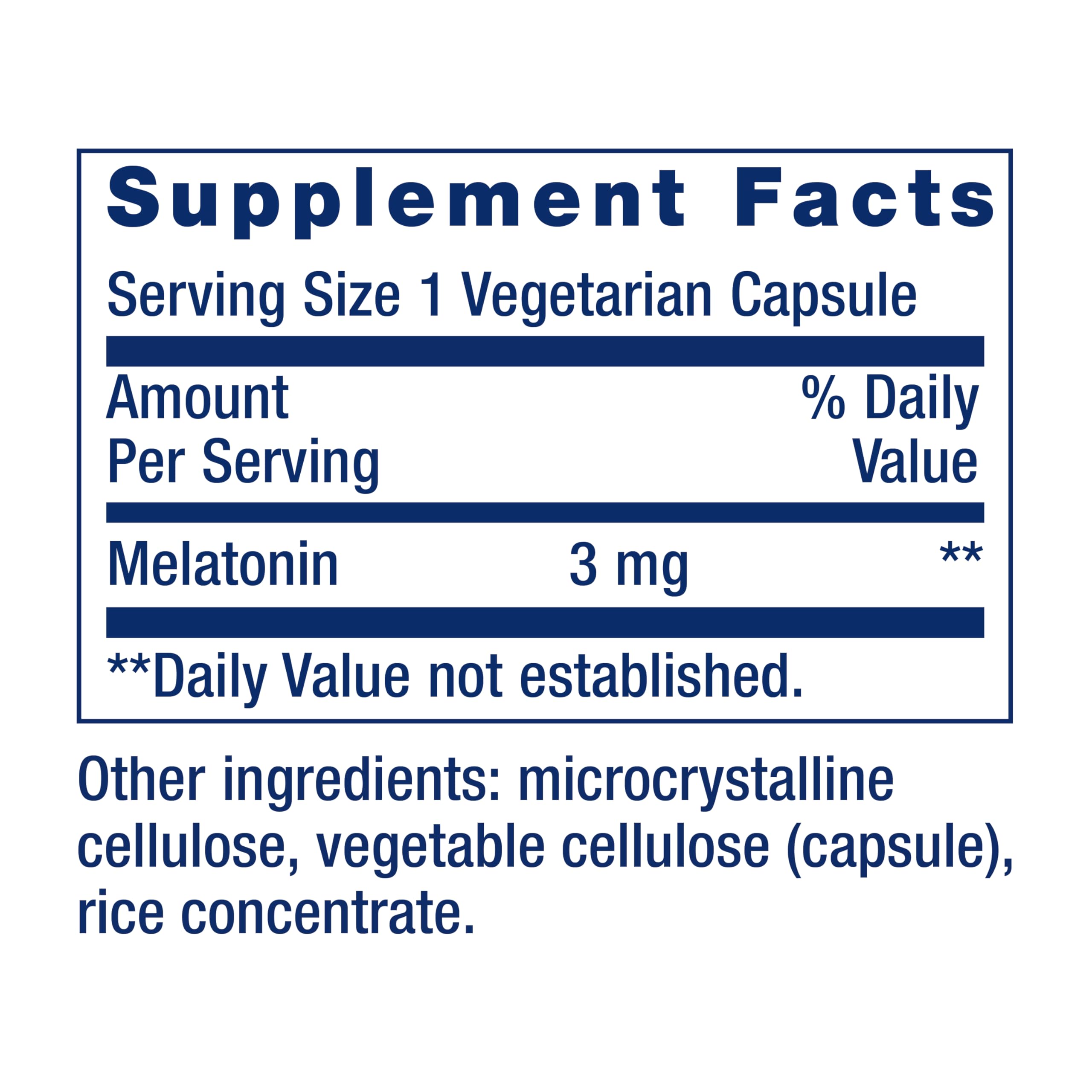 Life Extension Melatonin 3 mg Capsules back view with ingredients