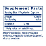 Life Extension Melatonin 3 mg Capsules back view with ingredients