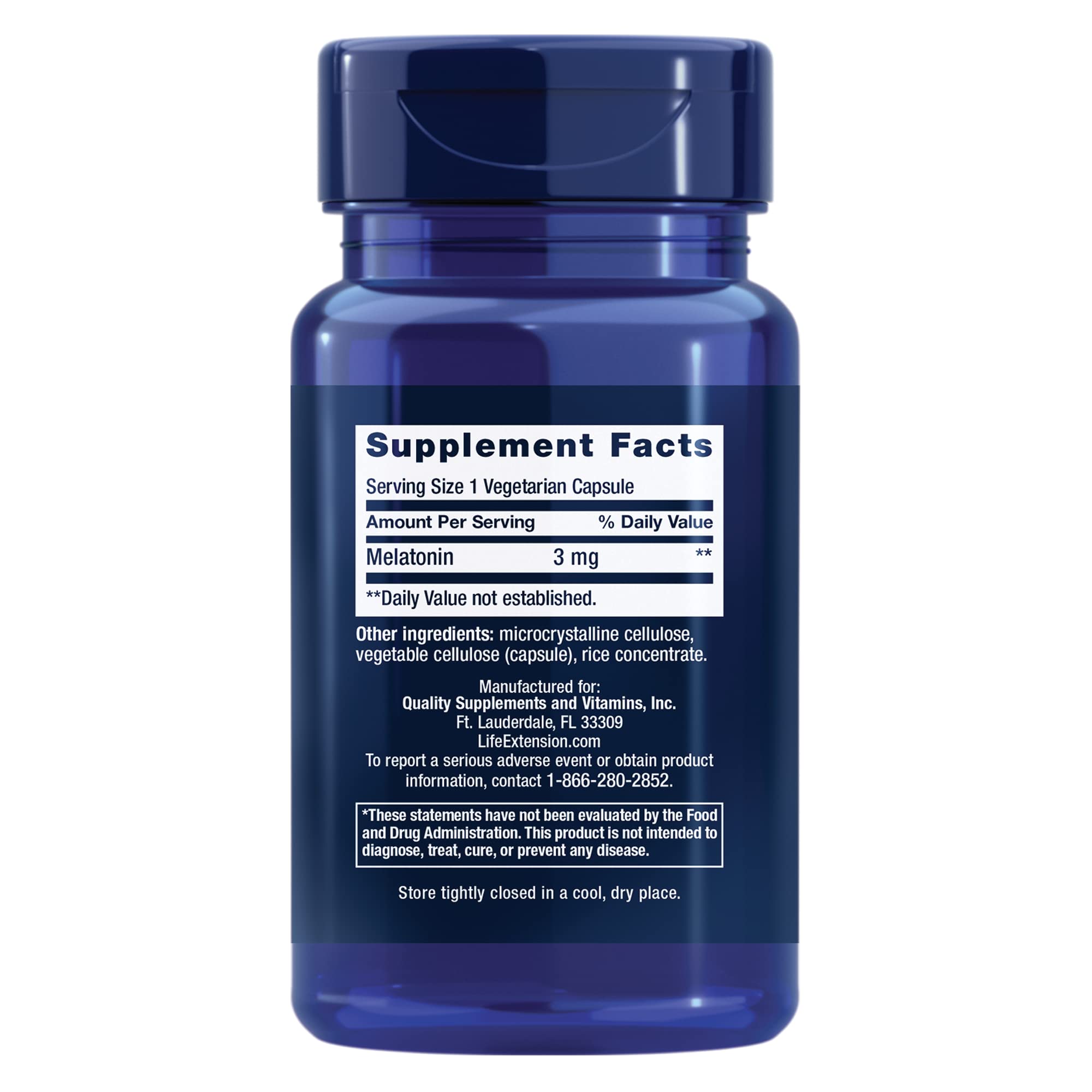 Life Extension Melatonin 3 mg Capsules side view
