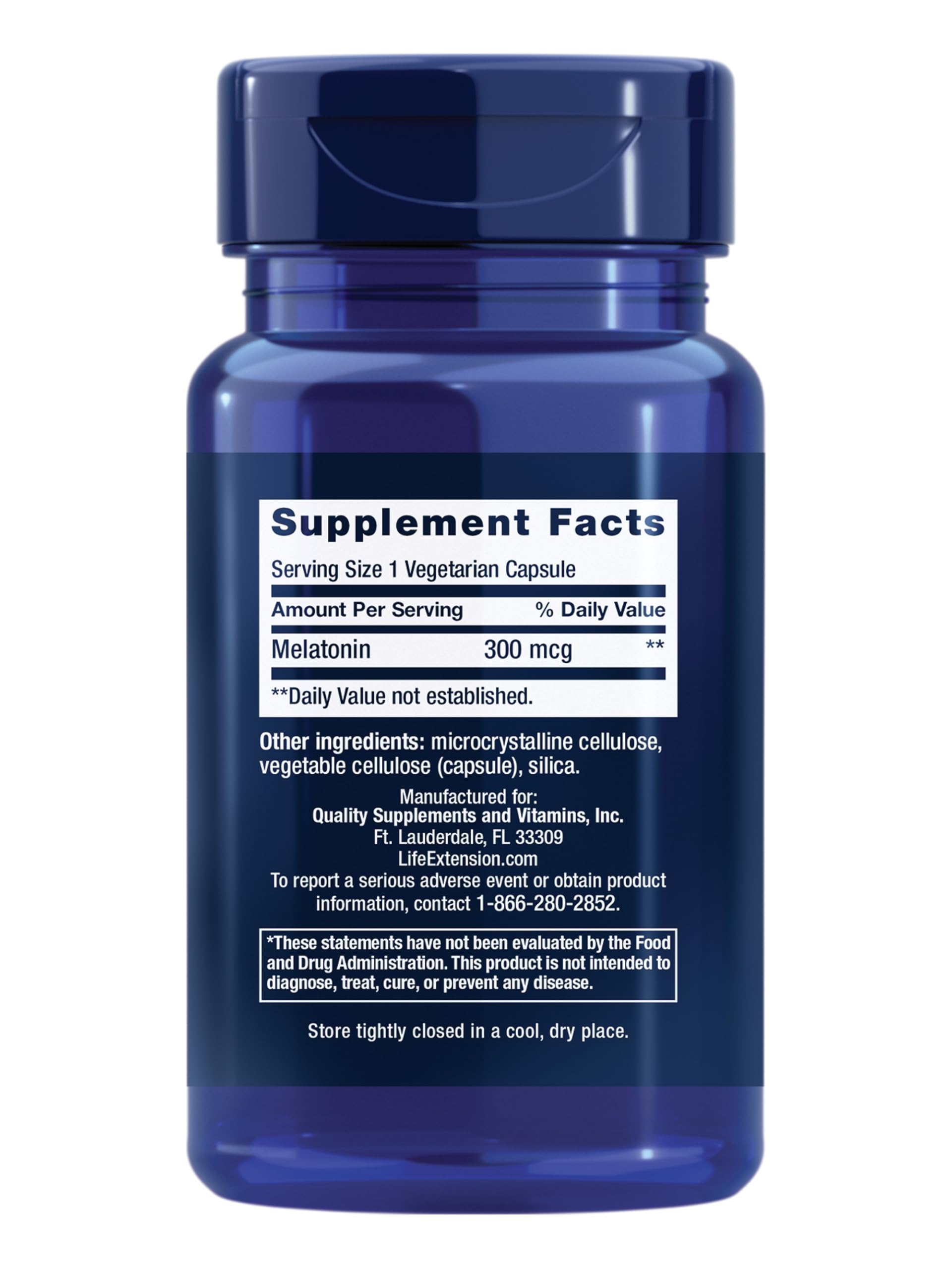 Life Extension Melatonin 300 mcg capsules in a hand