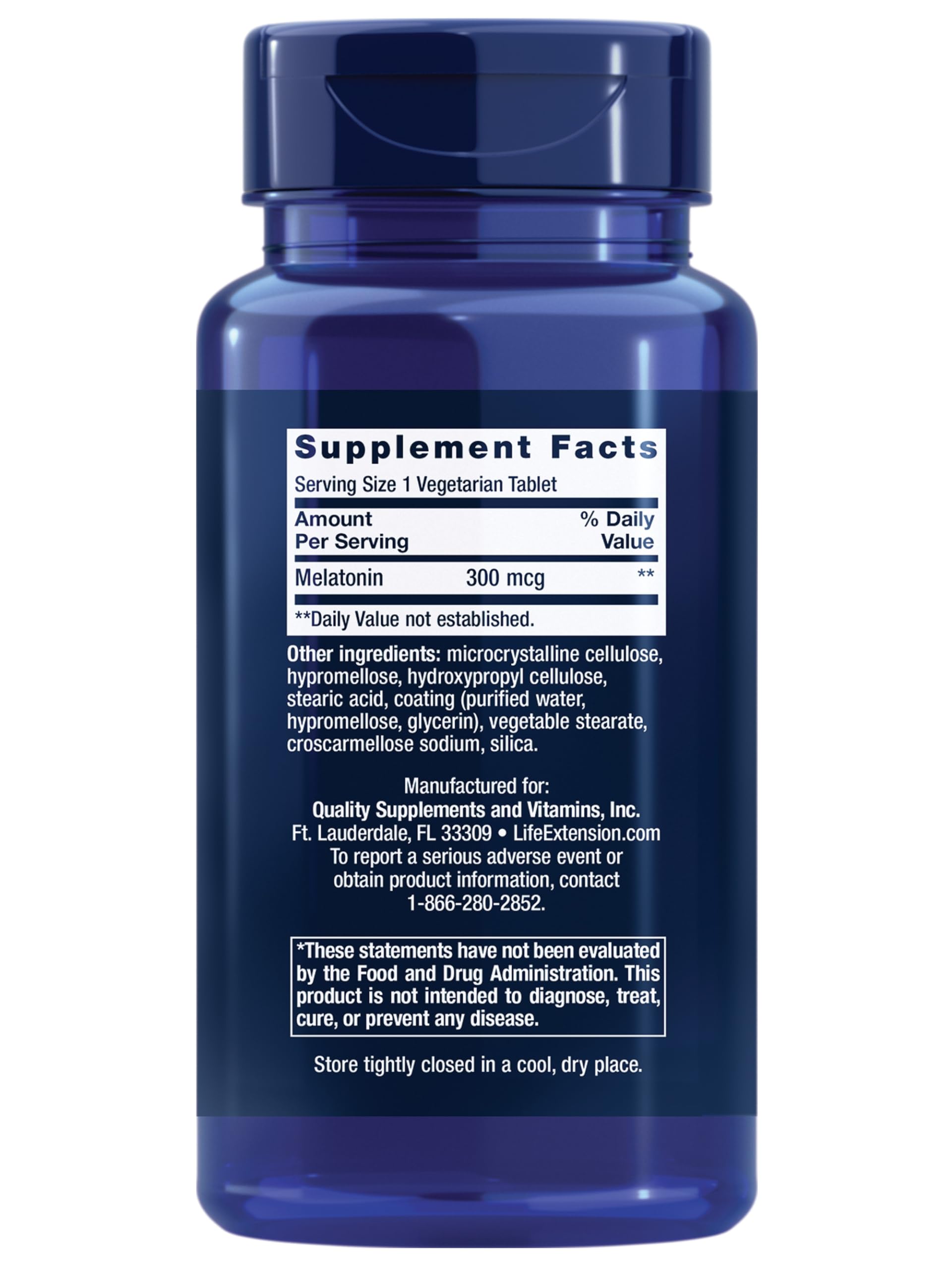 Life Extension Melatonin 300 mcg tablet back view