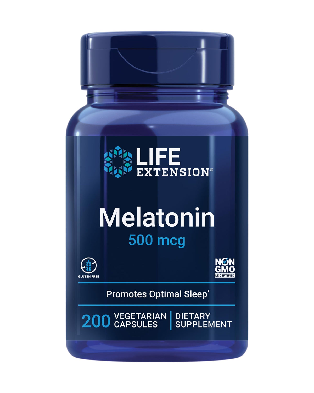 Life Extension Melatonin 500 mcg 200 capsules front view