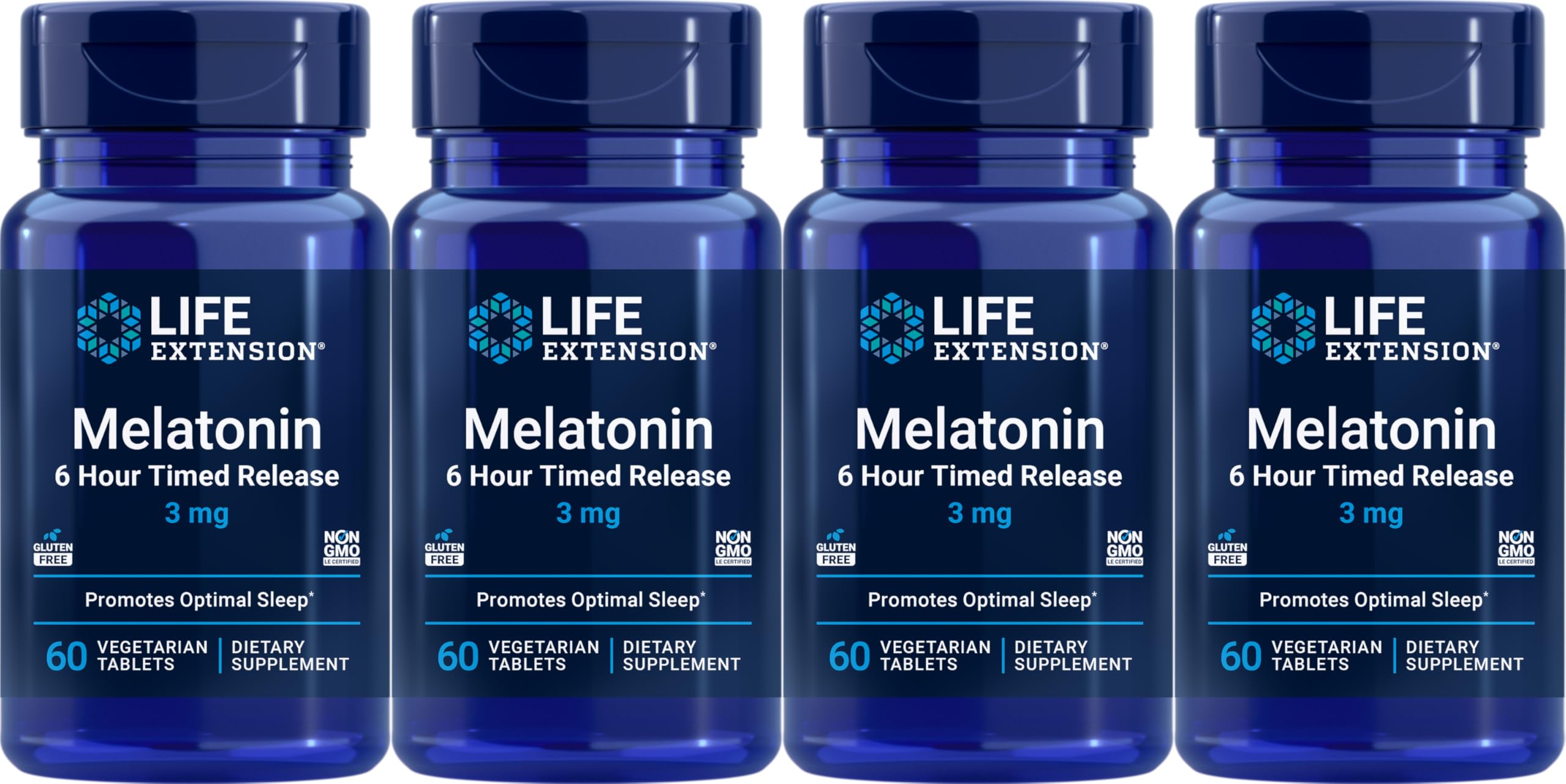 Life Extension Melatonin 6 Hour Timed Release 3 mg, 60 Vegetarian Tablets front view