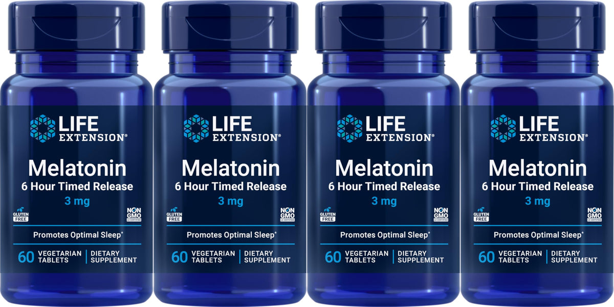 Life Extension Melatonin 6 Hour Timed Release 3 mg, 60 Vegetarian Tablets front view