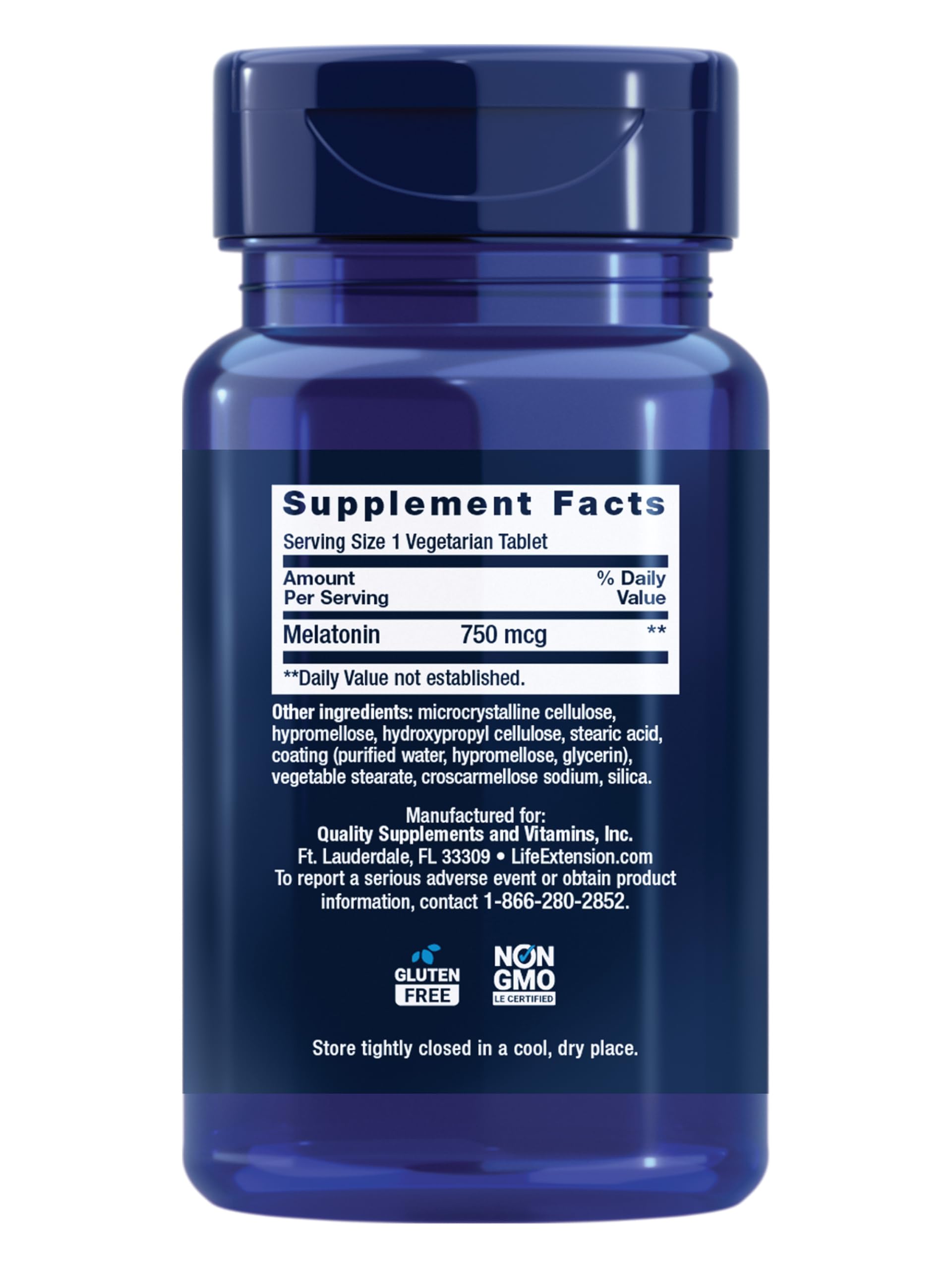 Life Extension Melatonin 750 mcg Extended-Release Tablets side view