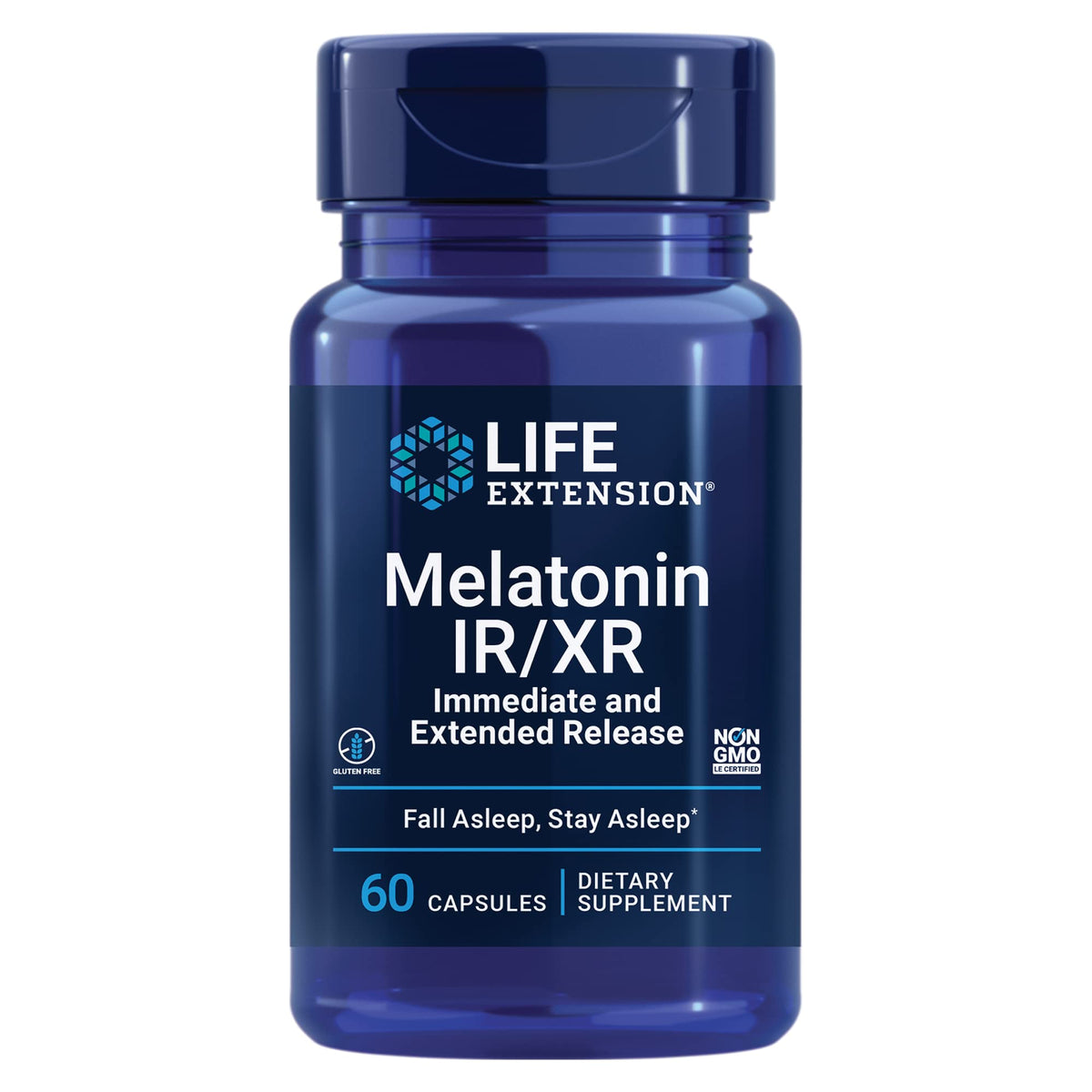 Life Extension Melatonin IR/XR 1.5 mg 60 Capsules front view