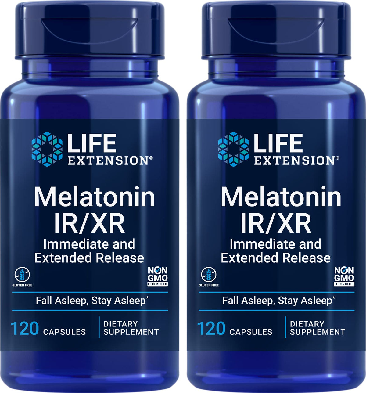 Life Extension Melatonin IR/XR 120 Capsules front view