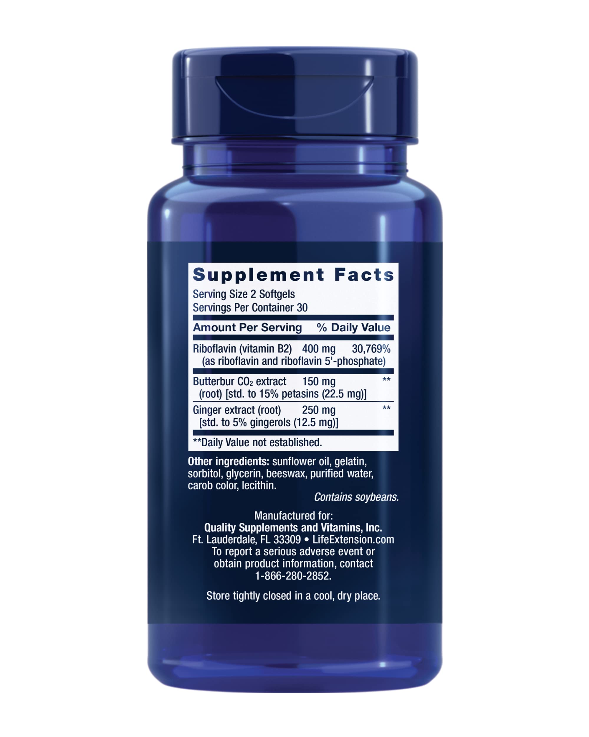 Life Extension Migra-Eeze softgels in a clear container
